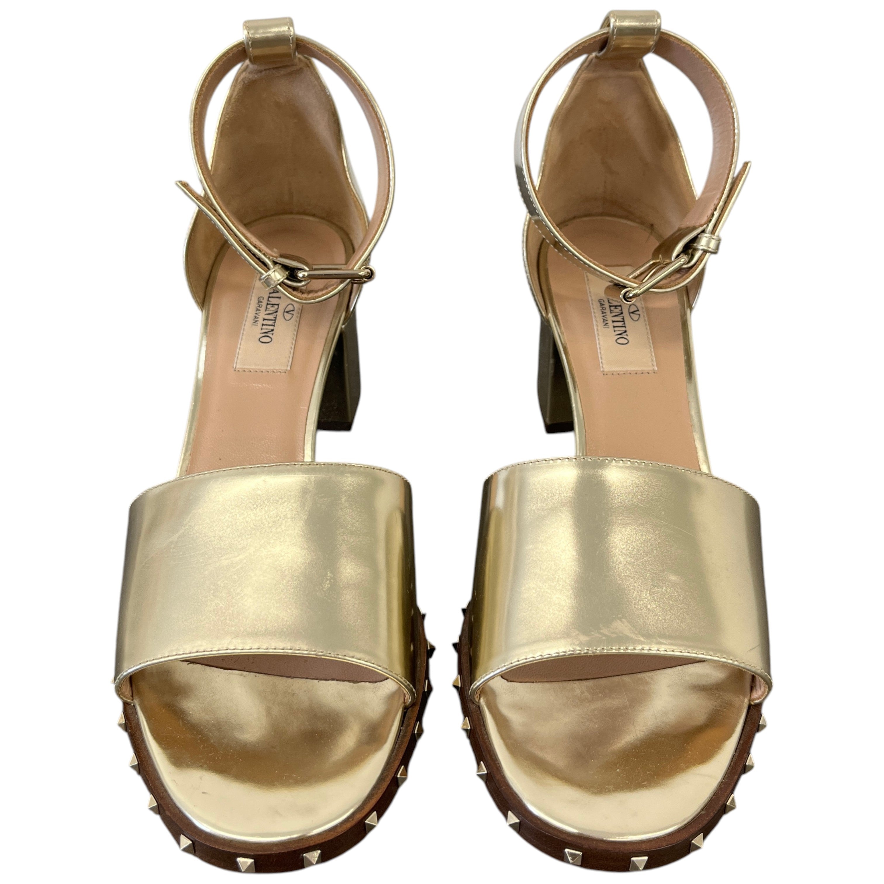 Women's Metallic Rockstud Heeled Sandals Gold Size EU 37.5 / UK 4.5