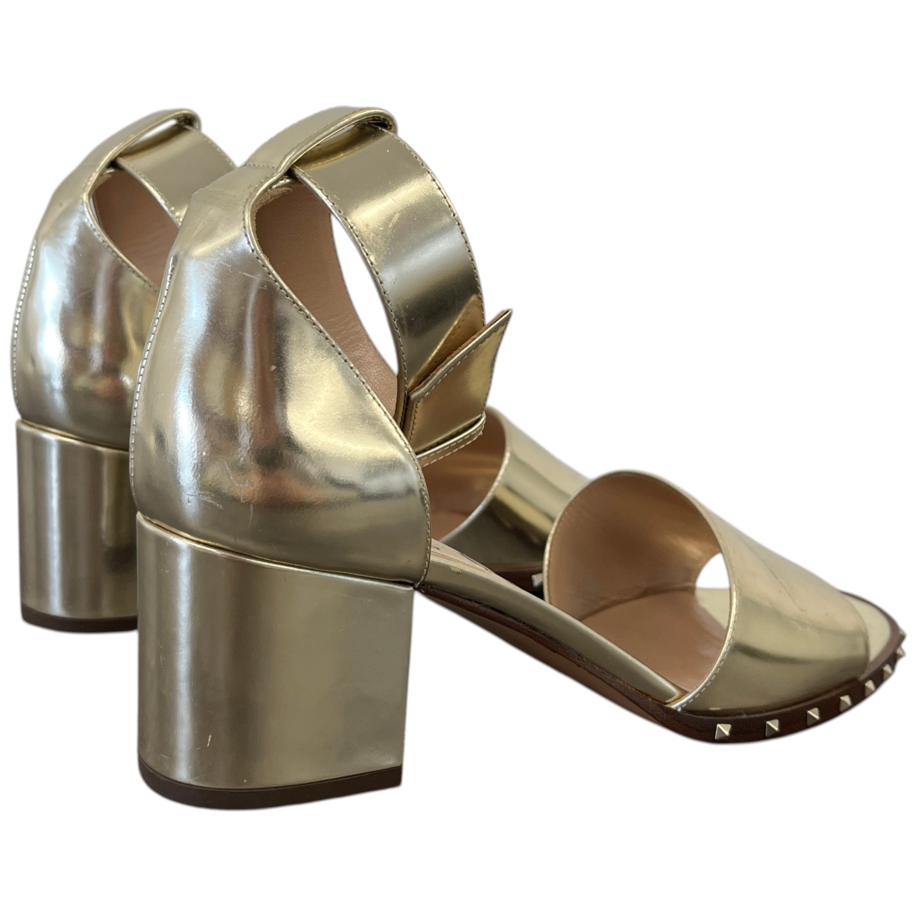 Women's Metallic Rockstud Heeled Sandals Gold Size EU 37.5 / UK 4.5