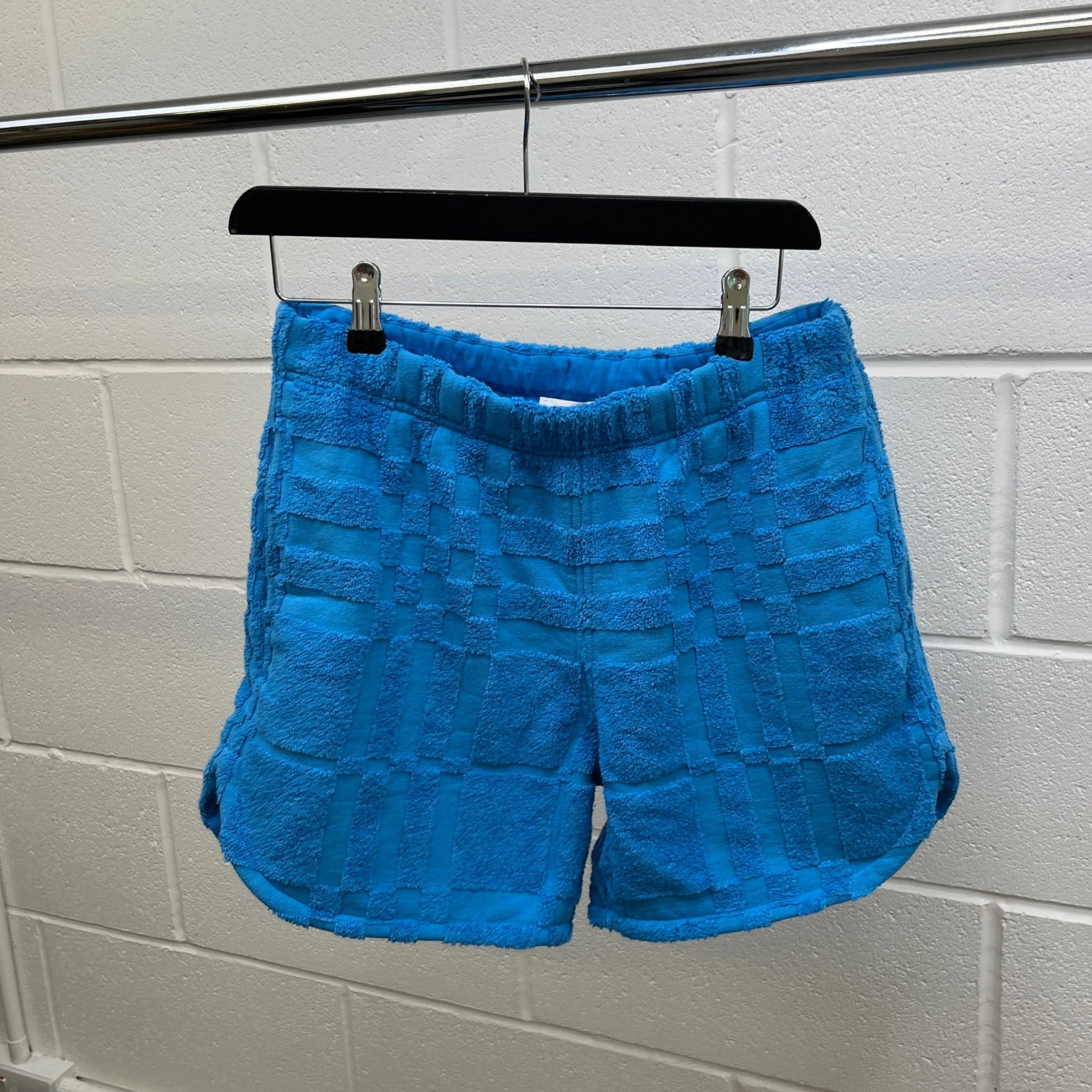 Men's Towelling Check Shorts Blue Size XS