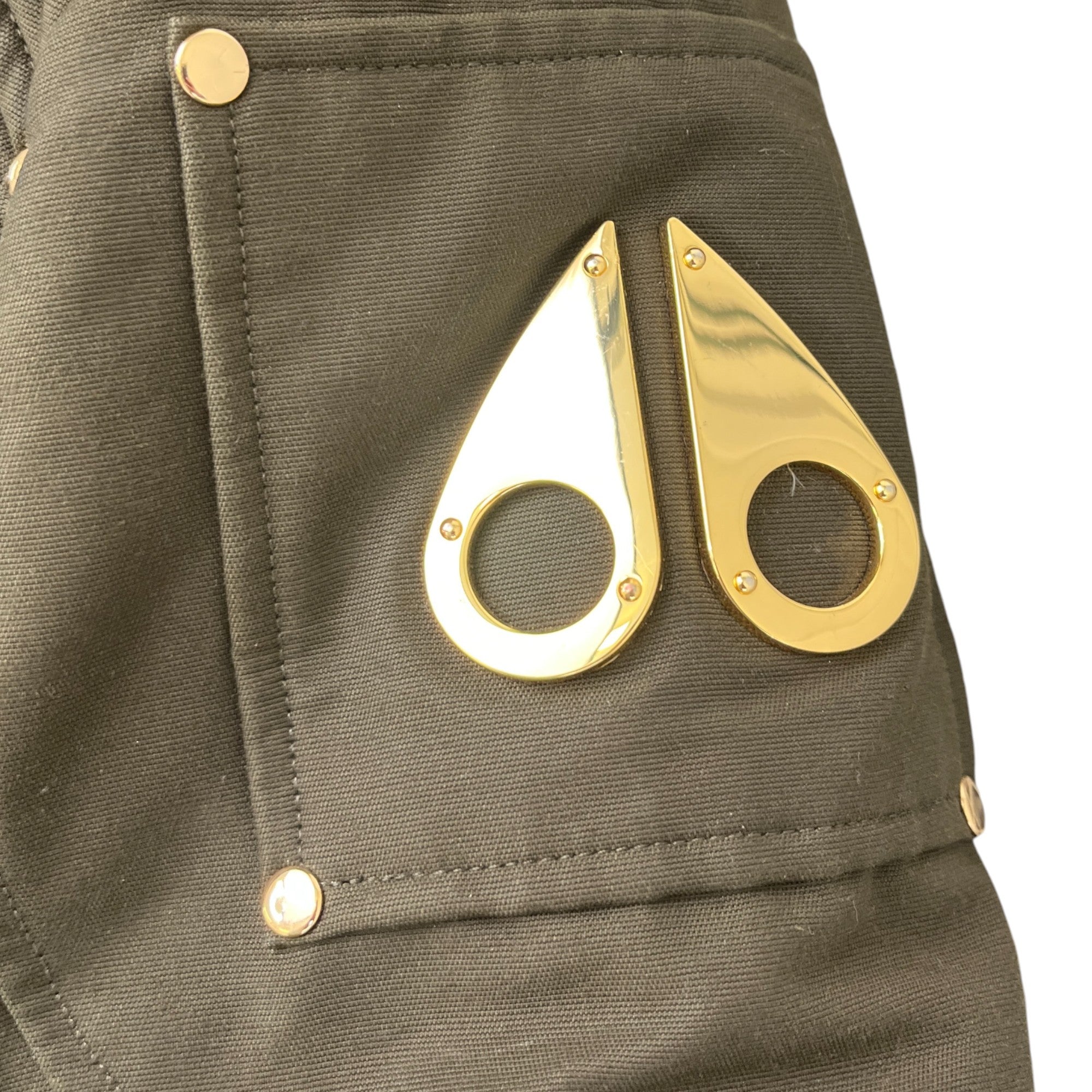 Men's Fur-Trimmed Plaque Logo Down Jacket Khaki Size L