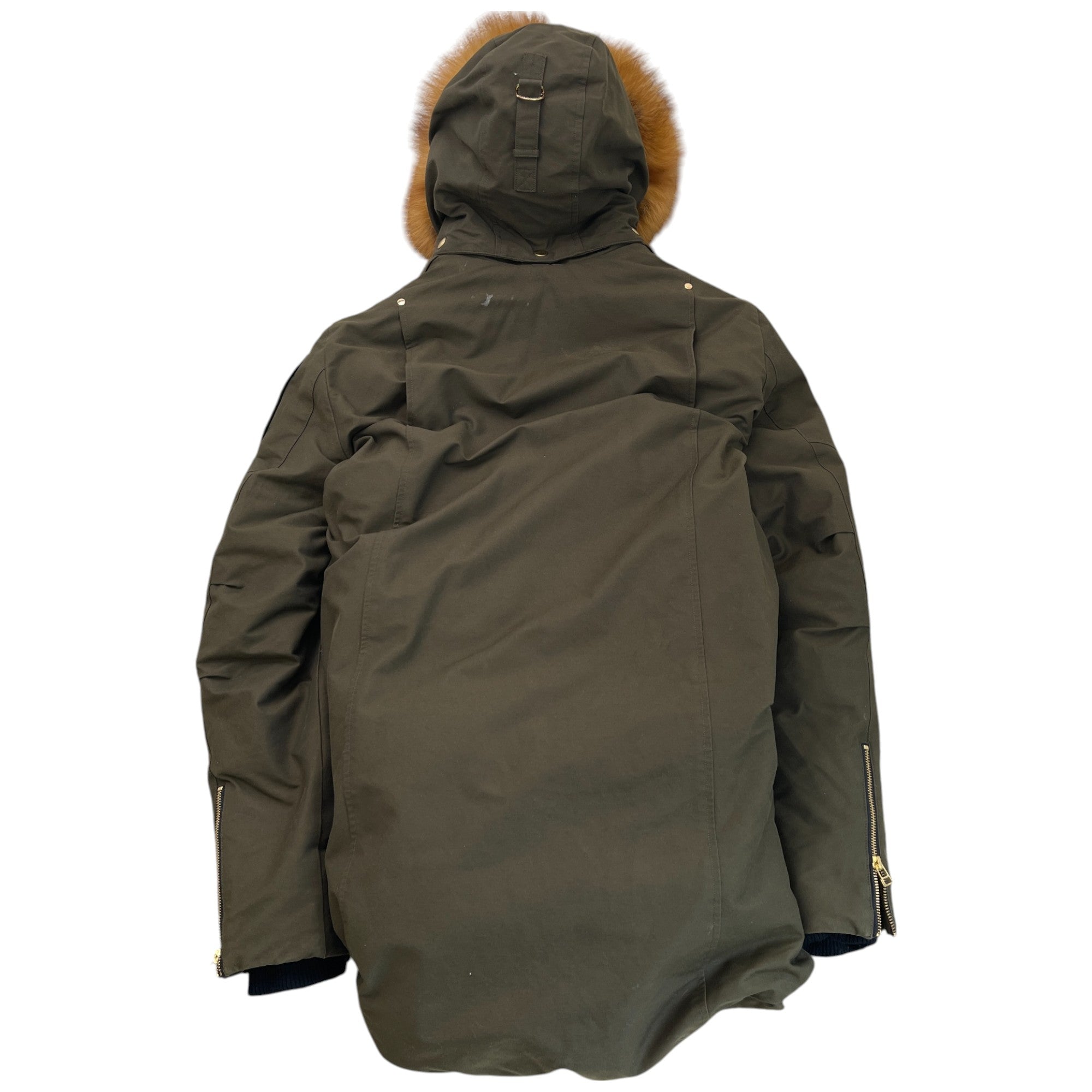 Men's Fur-Trimmed Plaque Logo Down Jacket Khaki Size L