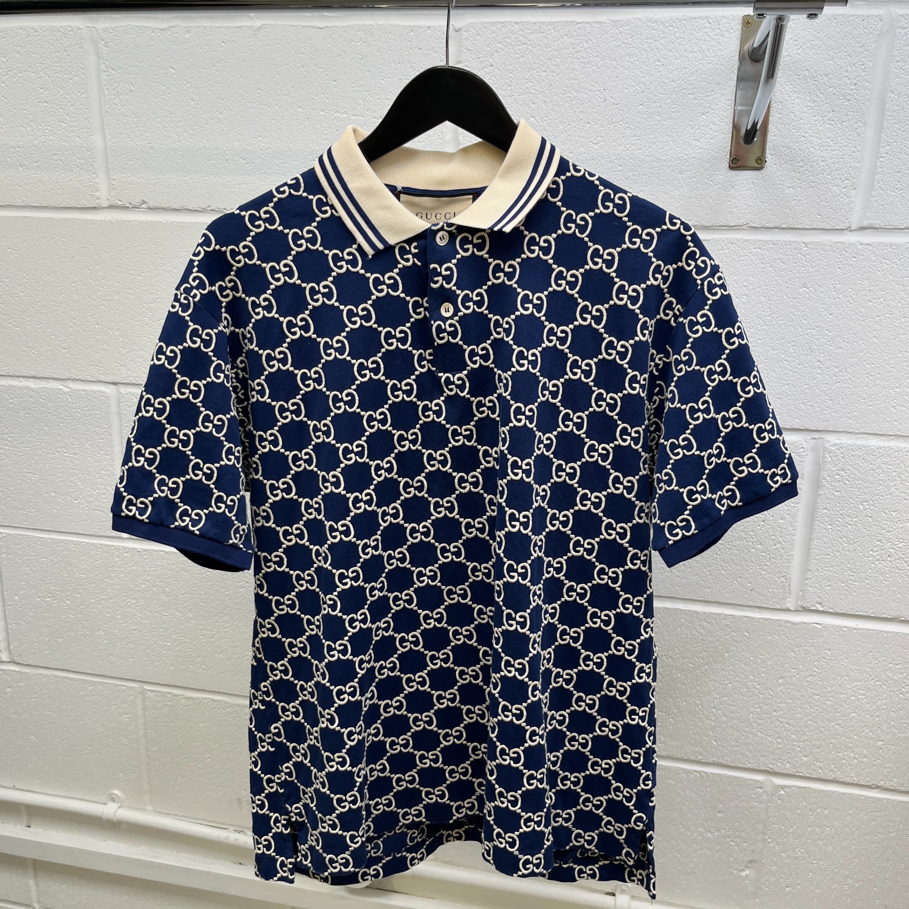 Men's Logo-Jacquard Gg Polo Shirt Navy Size XL