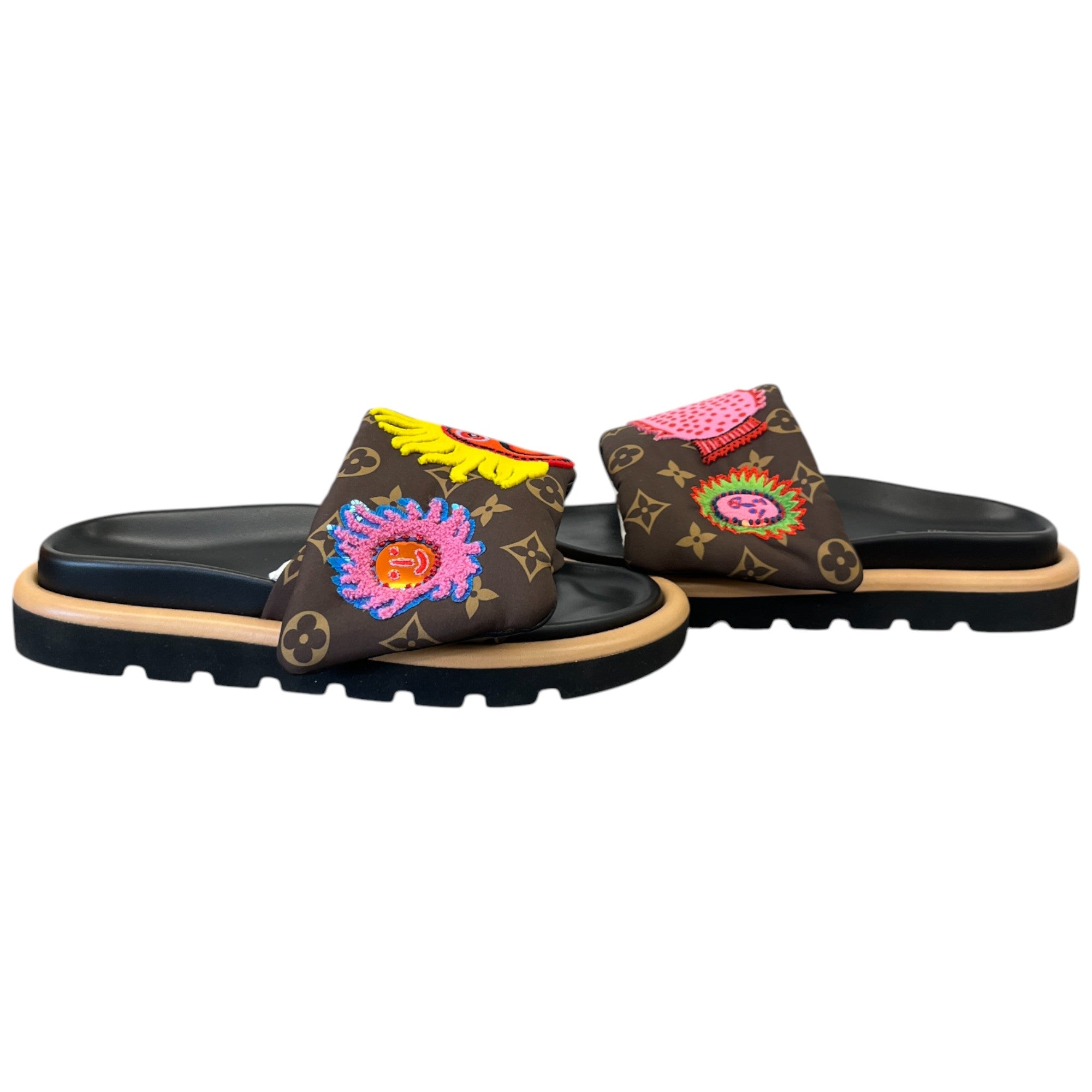 Women's Louis Vuitton X Yayoi Kusama Pool Slides Brown Size EU 38 / UK 5