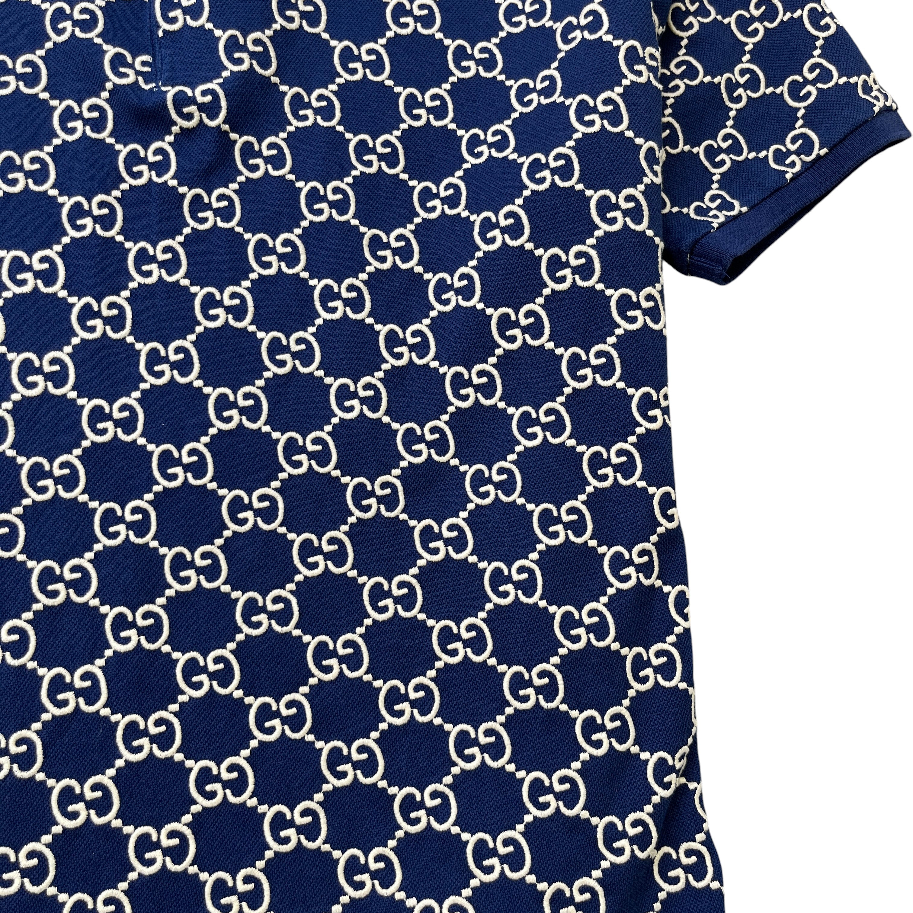 Men's Logo-Jacquard Gg Polo Shirt Navy Size XL