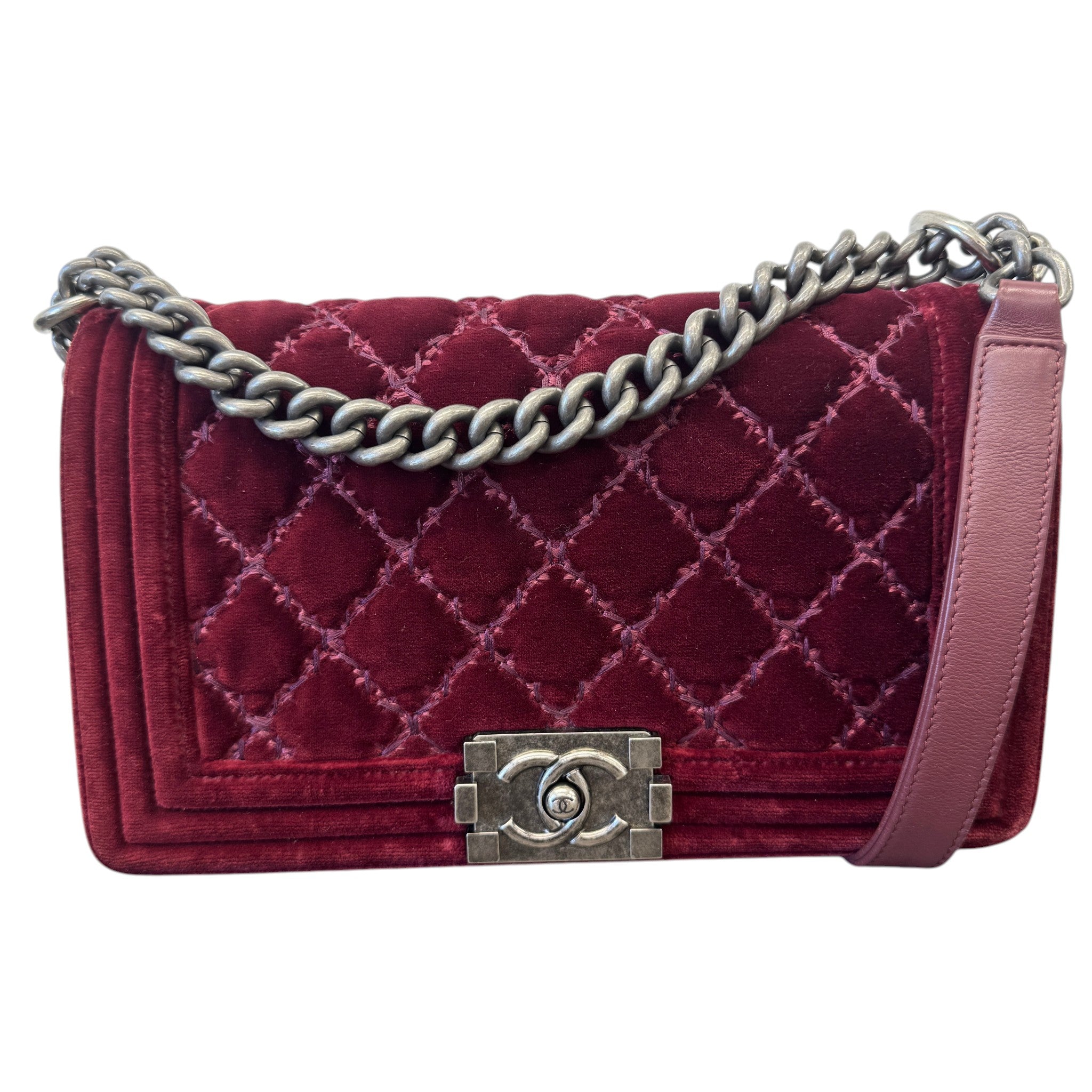 Women's Boy Medium Velvet Bag Burgundy