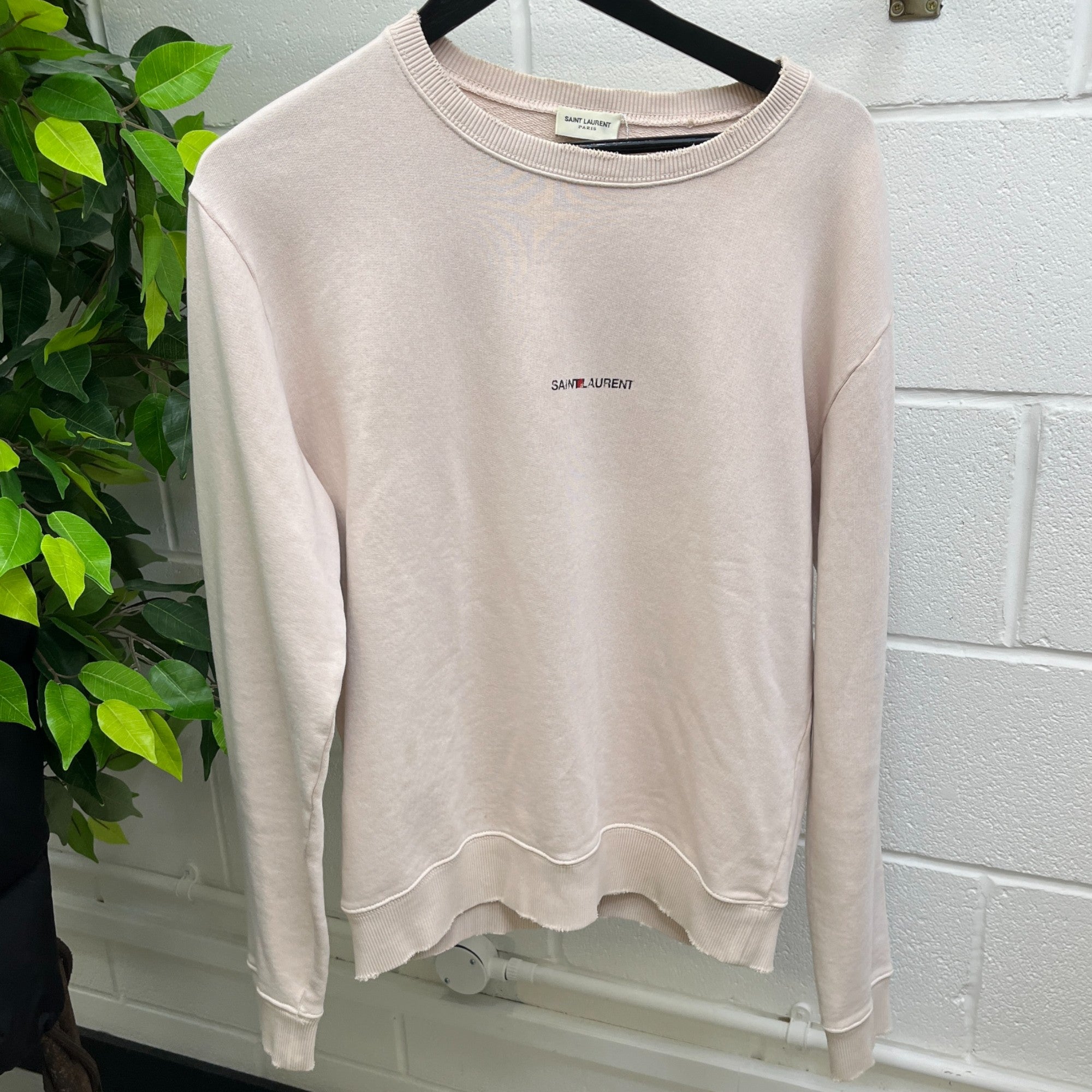 Men's Distressed Logo Print Sweatshirt Cream Size S