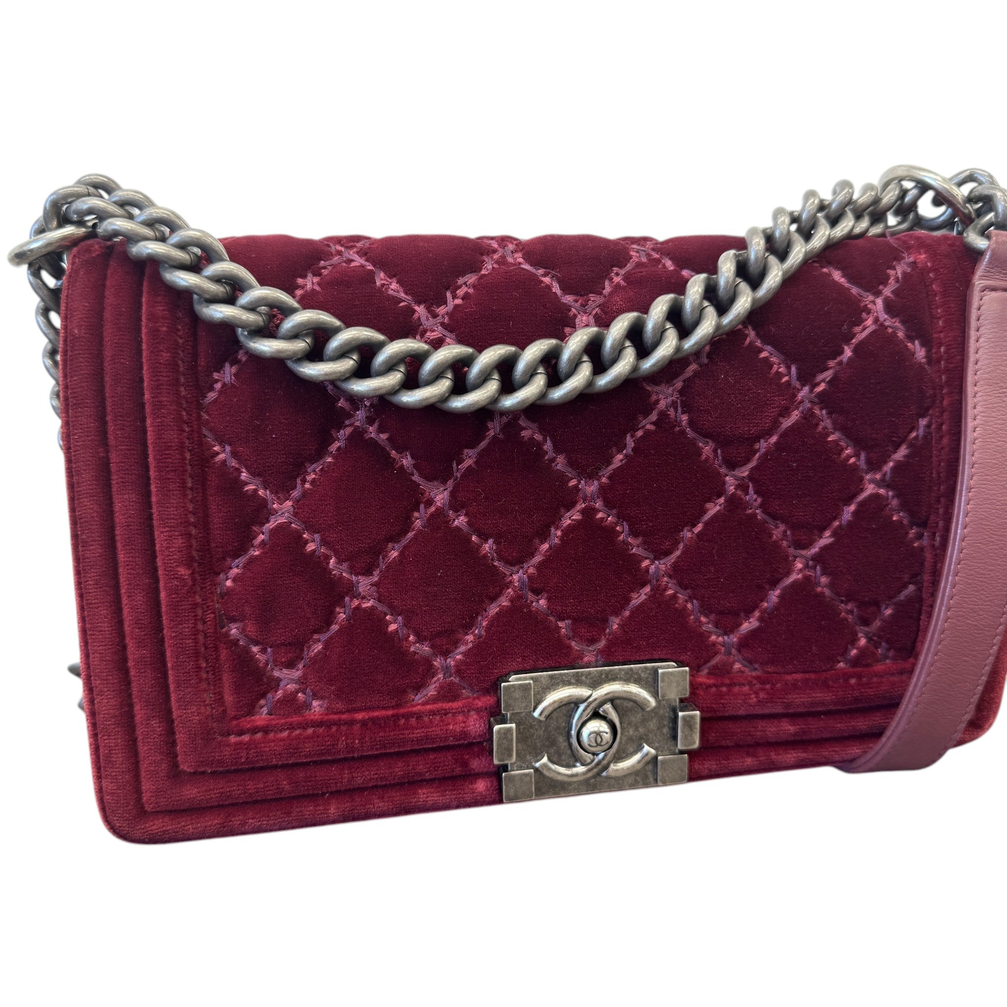 Women's Boy Medium Velvet Bag Burgundy