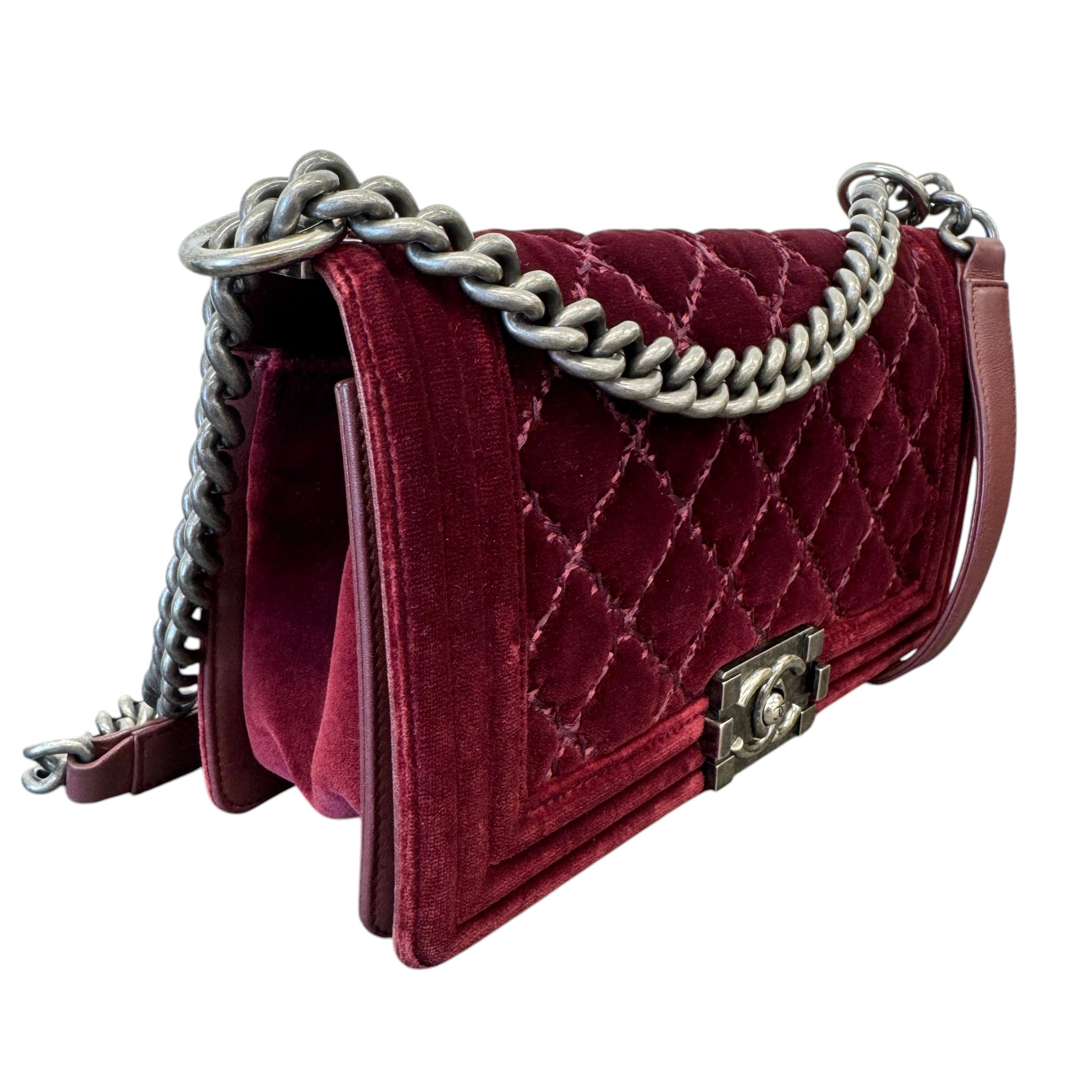 Women's Boy Medium Velvet Bag Burgundy