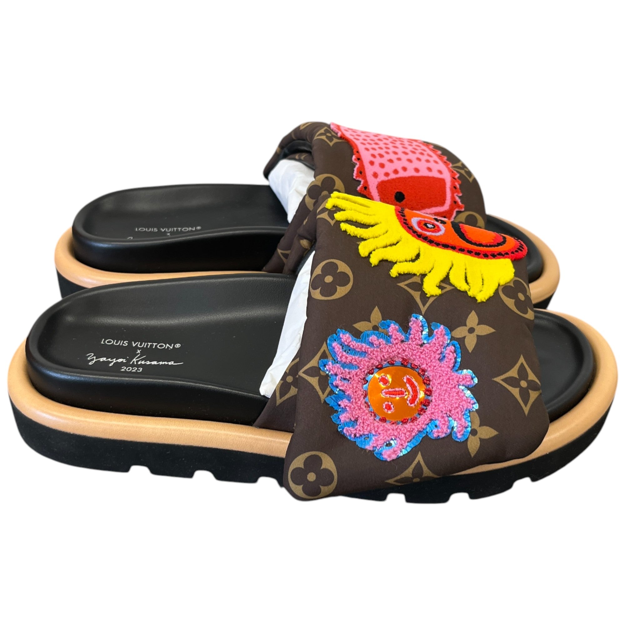 Women's Louis Vuitton X Yayoi Kusama Pool Slides Brown Size EU 38 / UK 5
