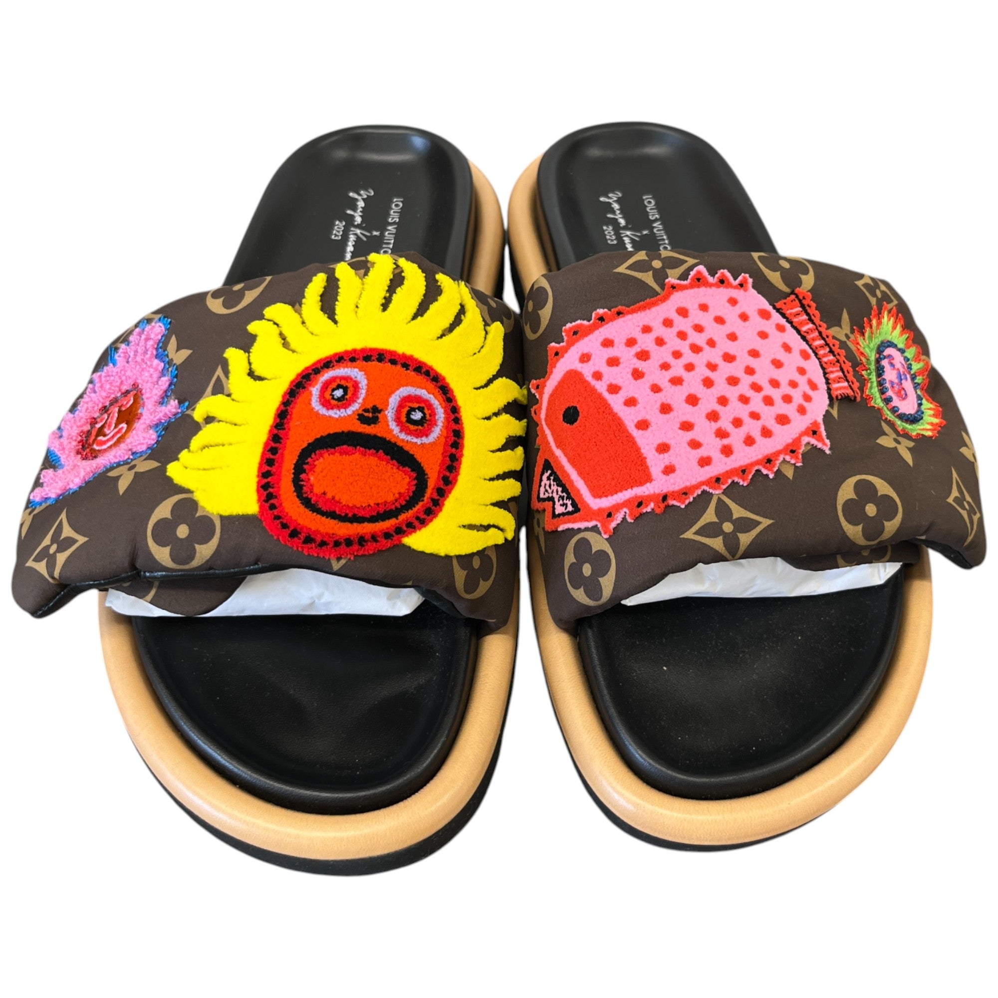 Women's Louis Vuitton X Yayoi Kusama Pool Slides Brown Size EU 38 / UK 5