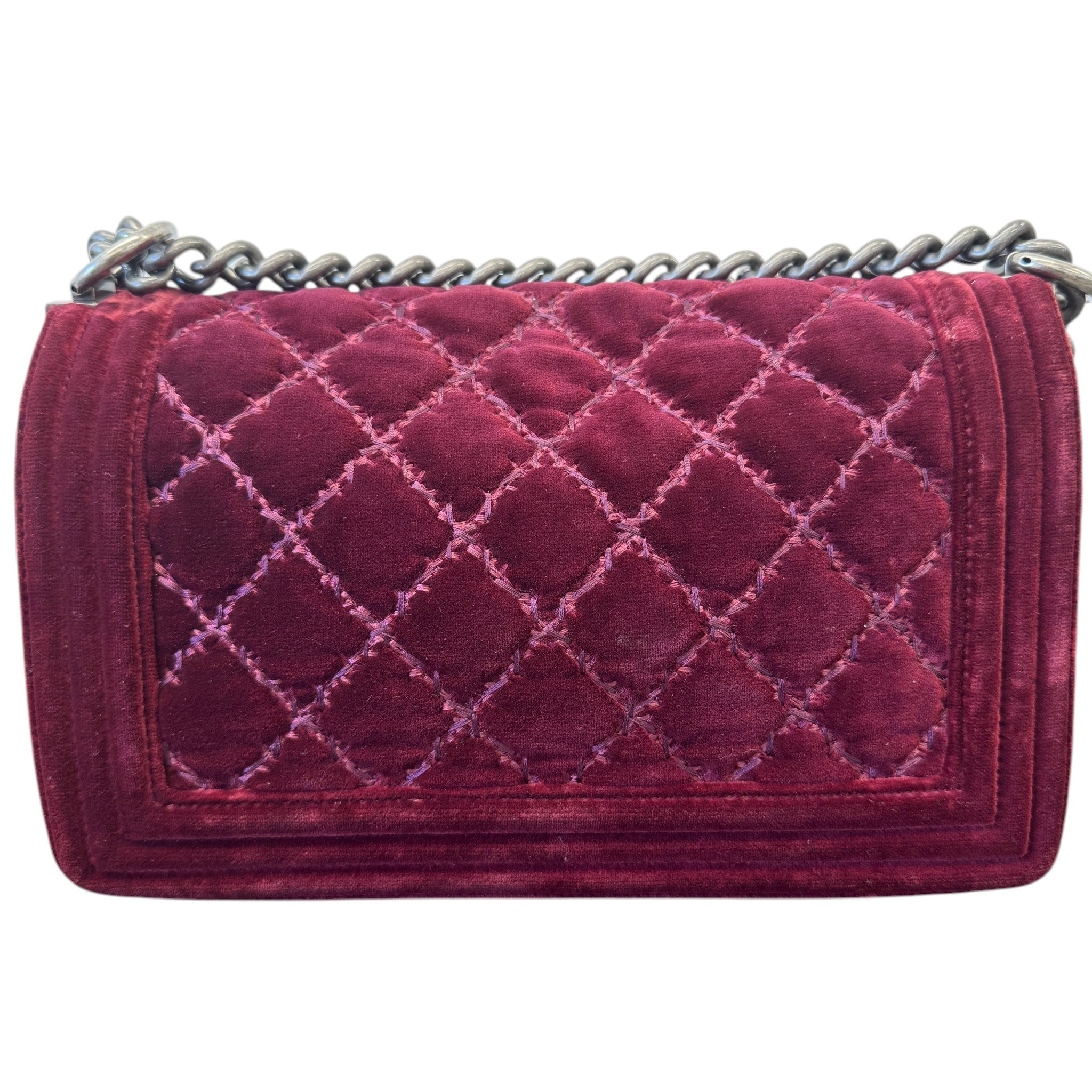 Women's Boy Medium Velvet Bag Burgundy