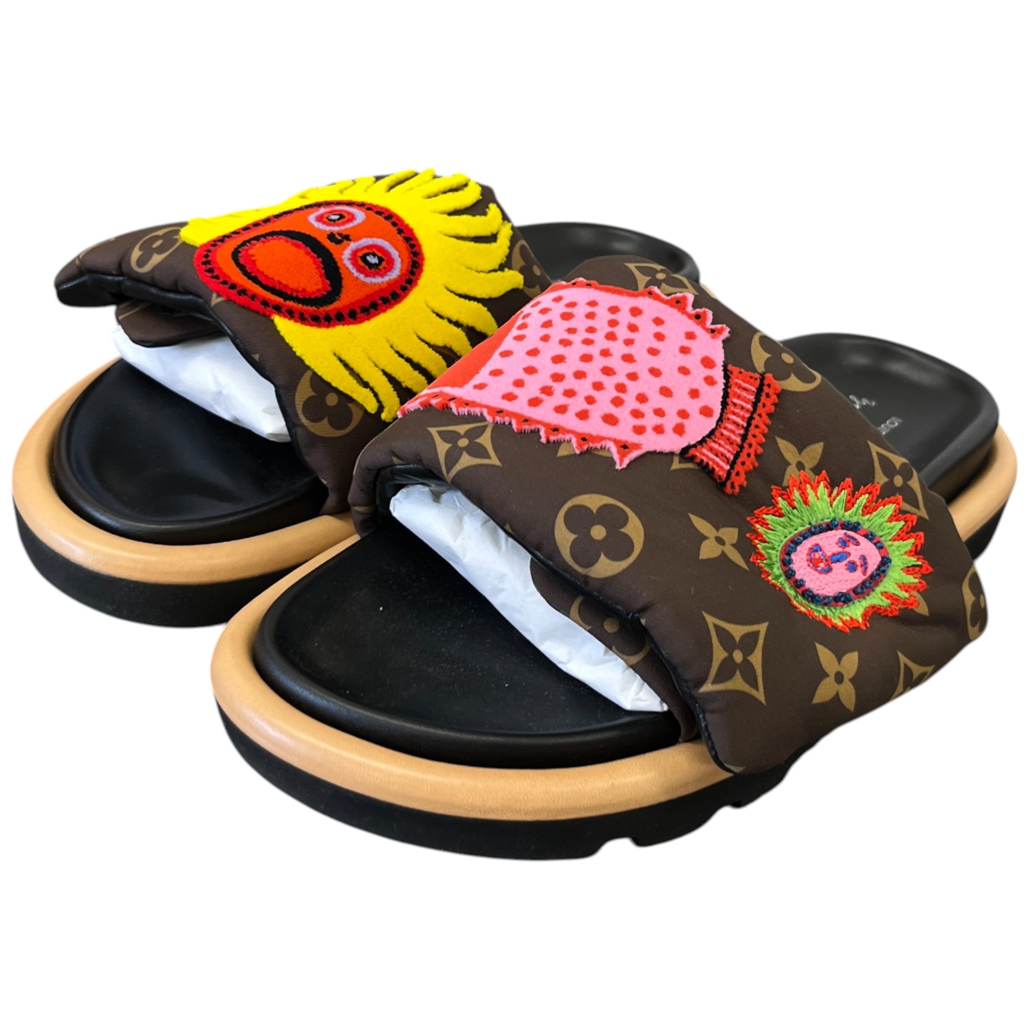 Women's Louis Vuitton X Yayoi Kusama Pool Slides Brown Size EU 38 / UK 5