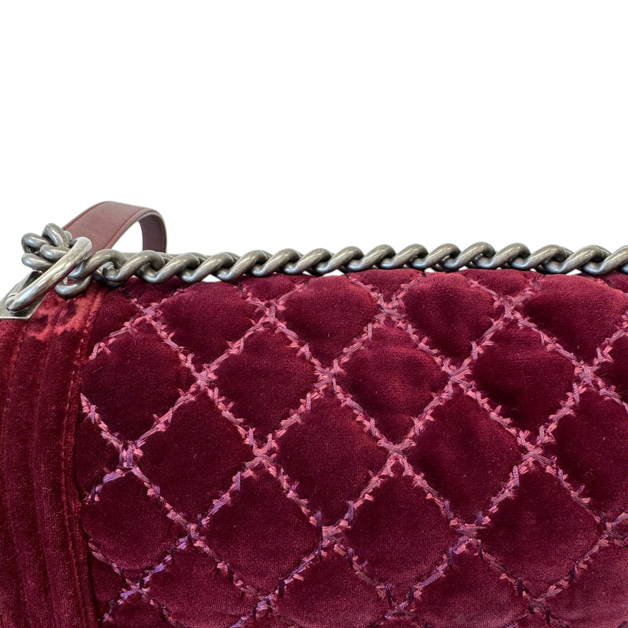 Women's Boy Medium Velvet Bag Burgundy