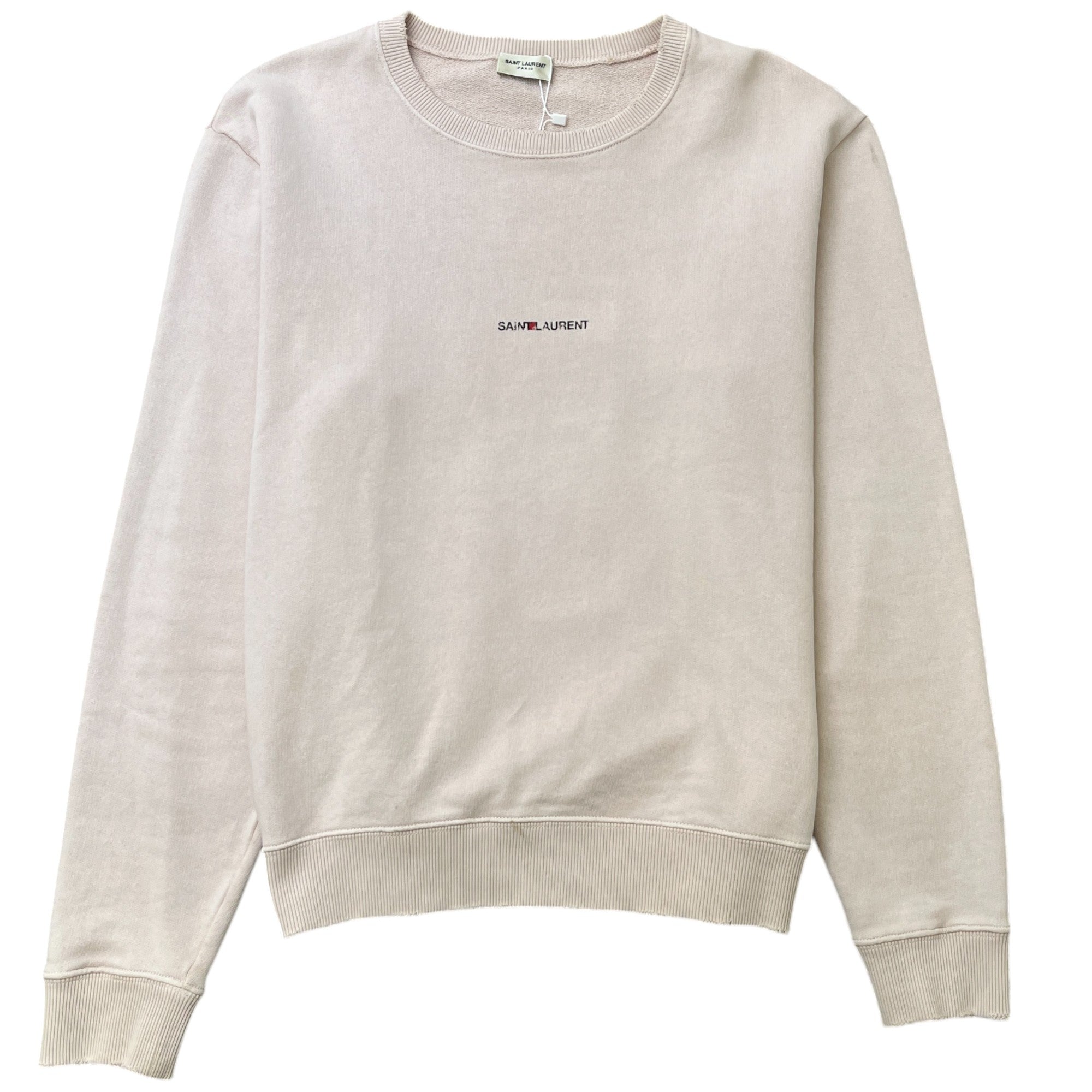 Men's Distressed Logo Print Sweatshirt Cream Size S