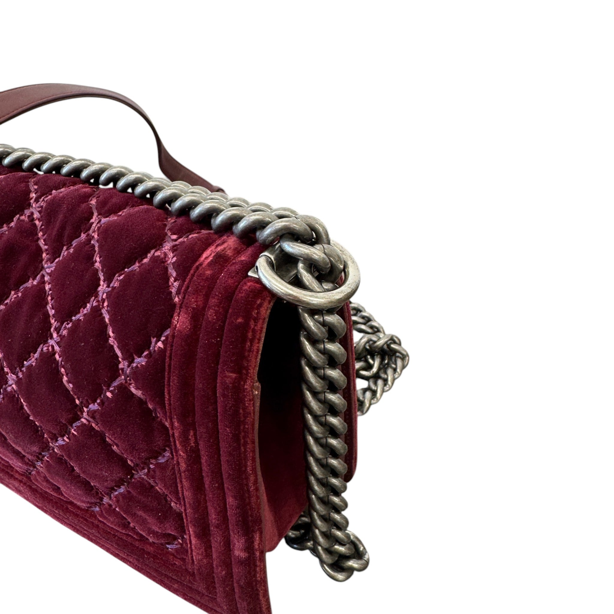 Women's Boy Medium Velvet Bag Burgundy
