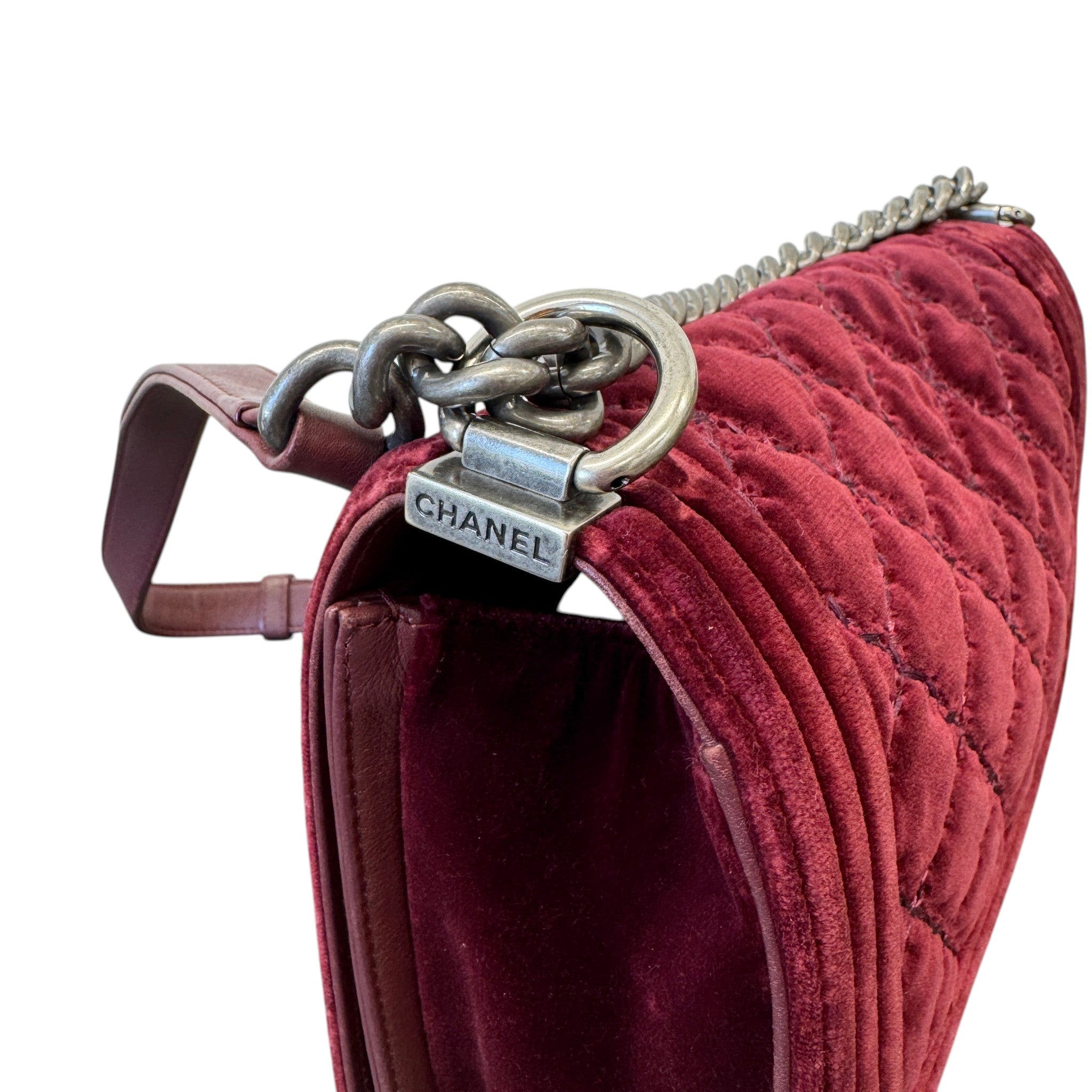 Women's Boy Medium Velvet Bag Burgundy