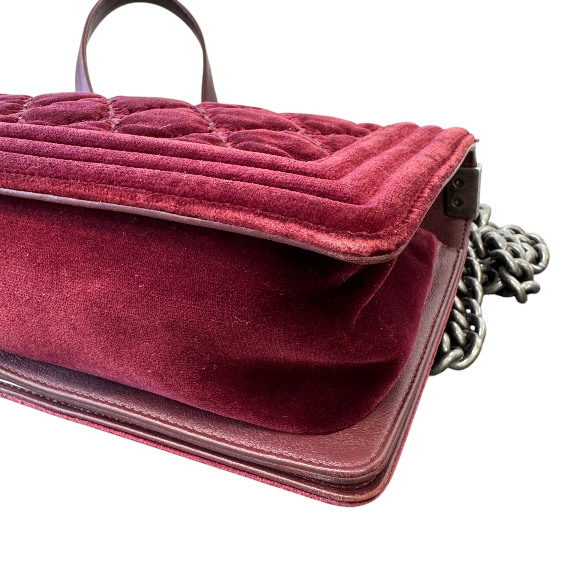 Women's Boy Medium Velvet Bag Burgundy