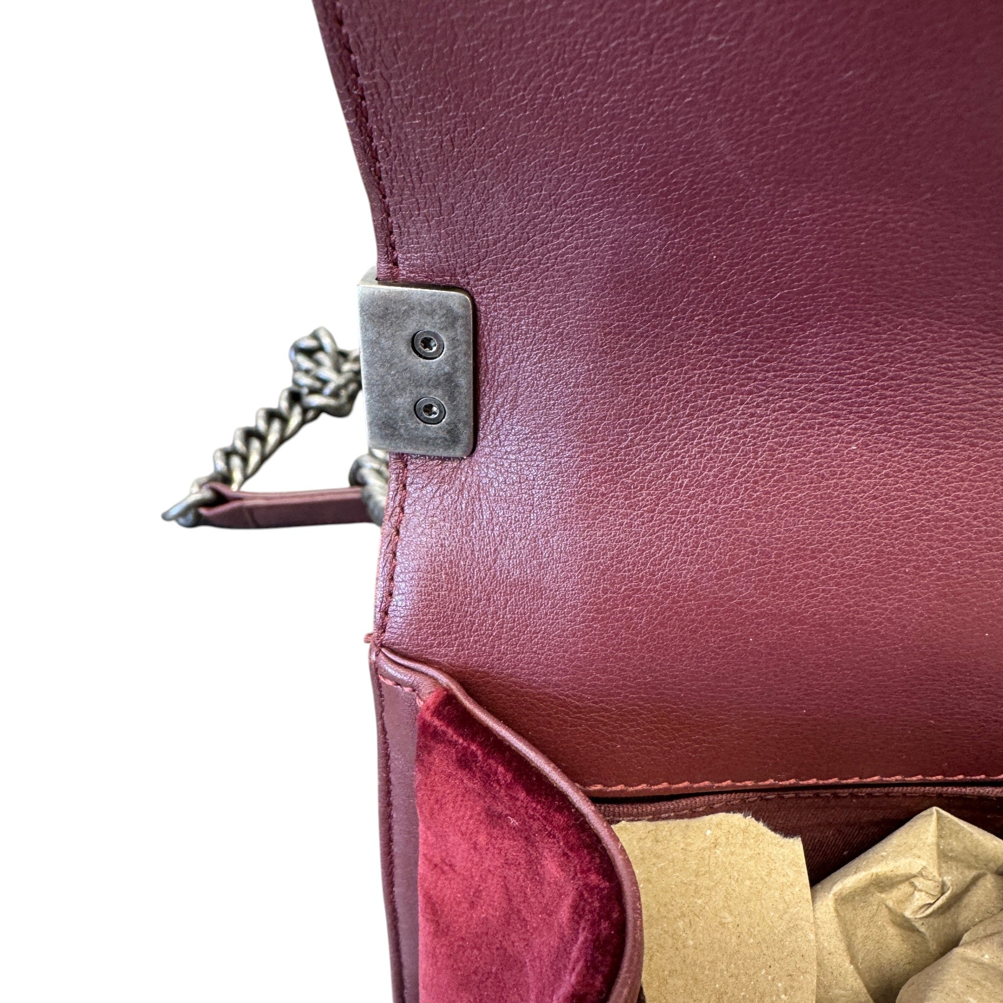 Women's Boy Medium Velvet Bag Burgundy