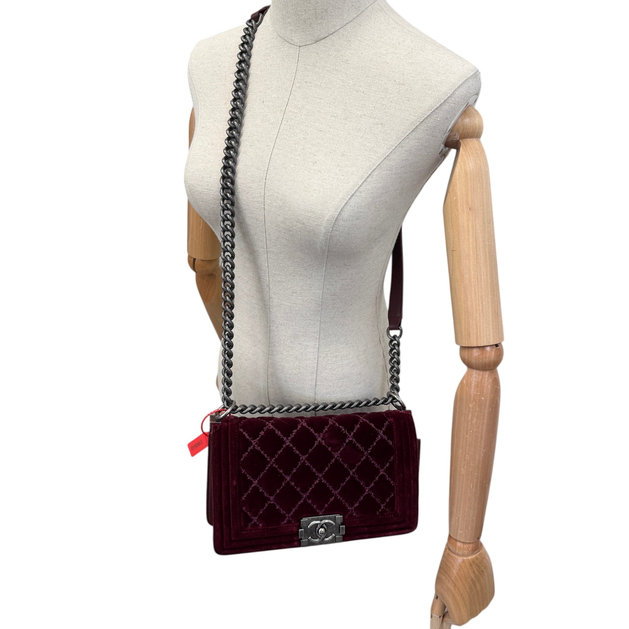 Women's Boy Medium Velvet Bag Burgundy