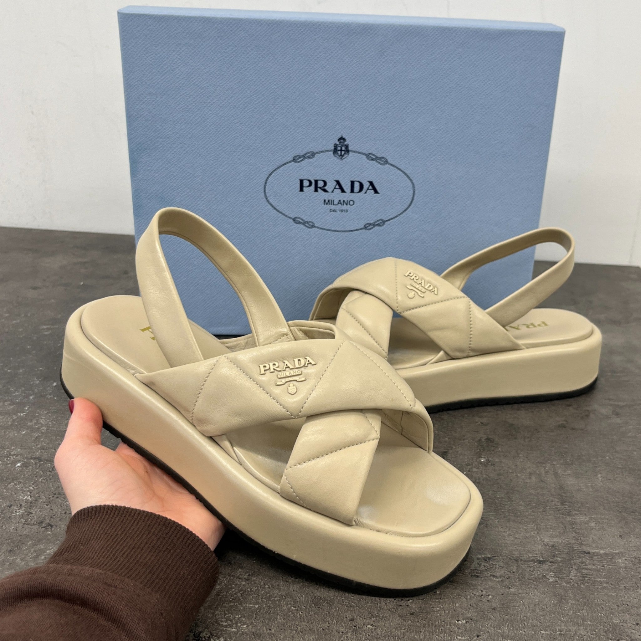 Women's Quilted Platform Sandals Beige Size EU 38.5 / UK 5.5