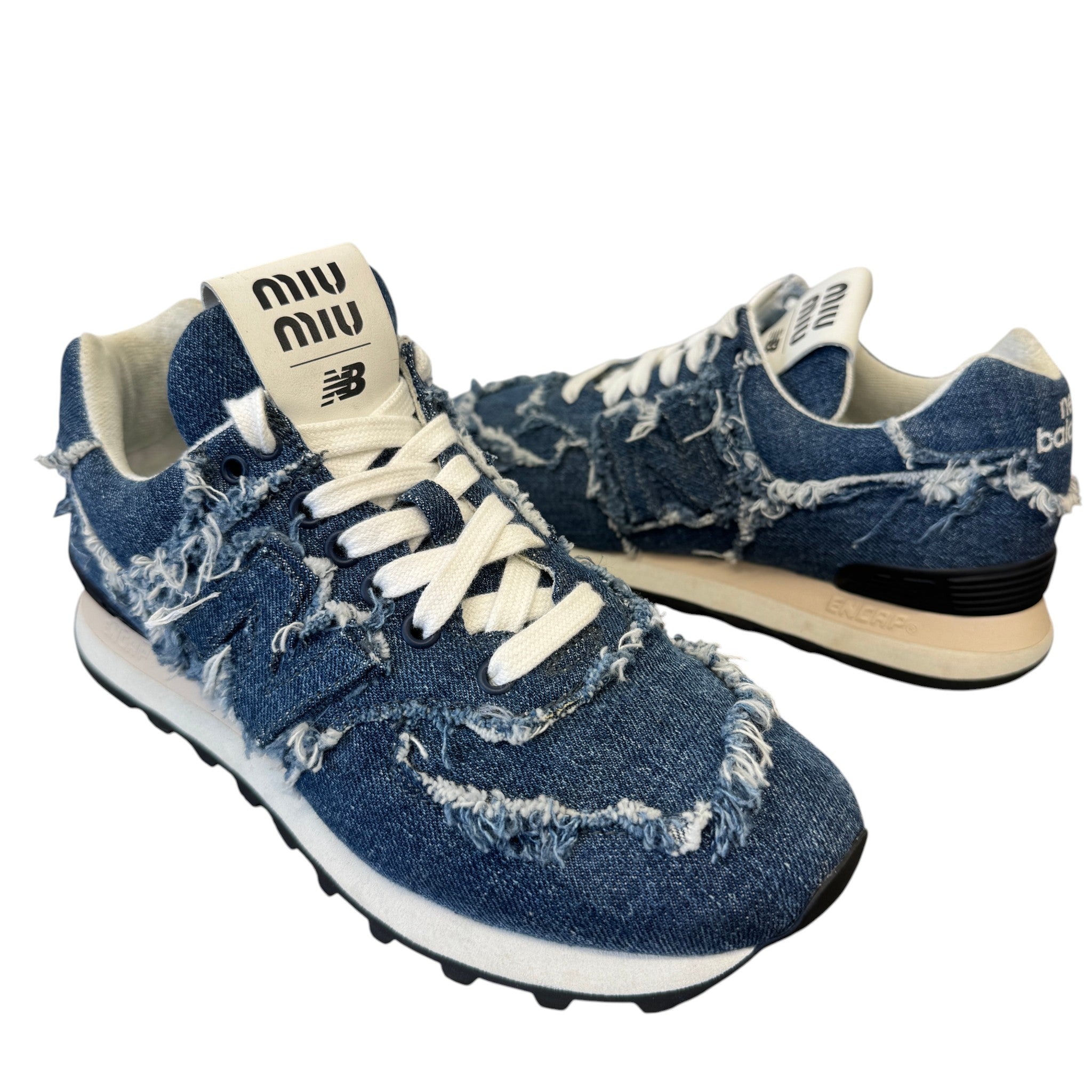 Women's X New Balance 574 Denim Low Trainers Blue Size EU 38 / UK 5