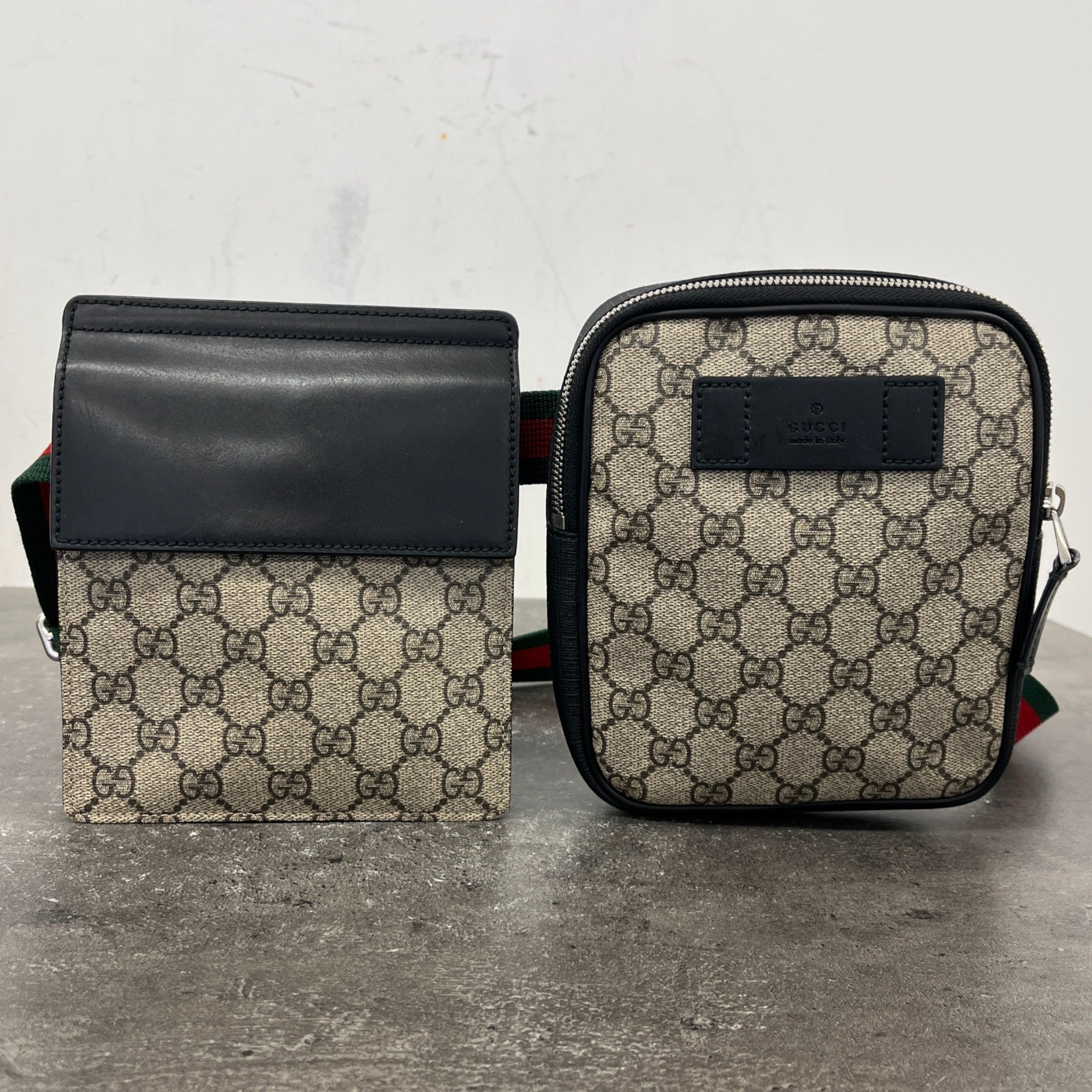 Men's Gg Supreme Double Belt Bag Beige