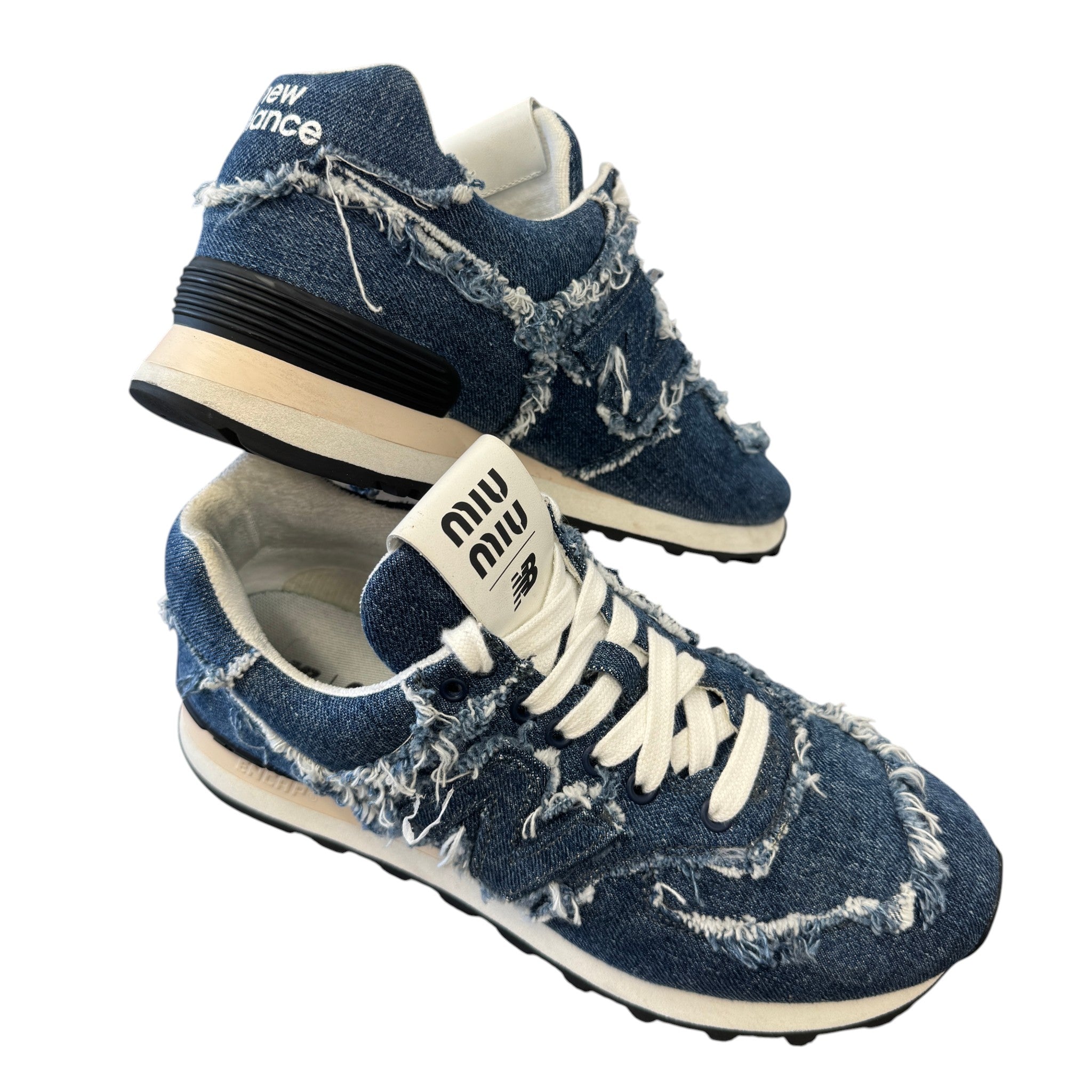 Women's X New Balance 574 Denim Low Trainers Blue Size EU 38 / UK 5