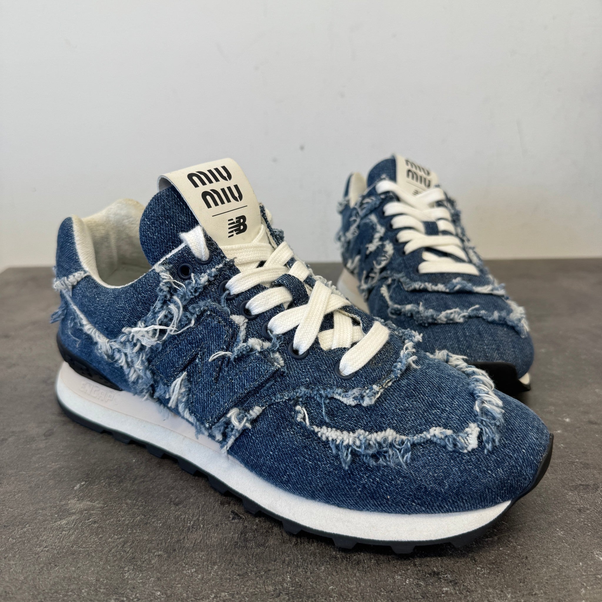 Women's X New Balance 574 Denim Low Trainers Blue Size EU 38 / UK 5