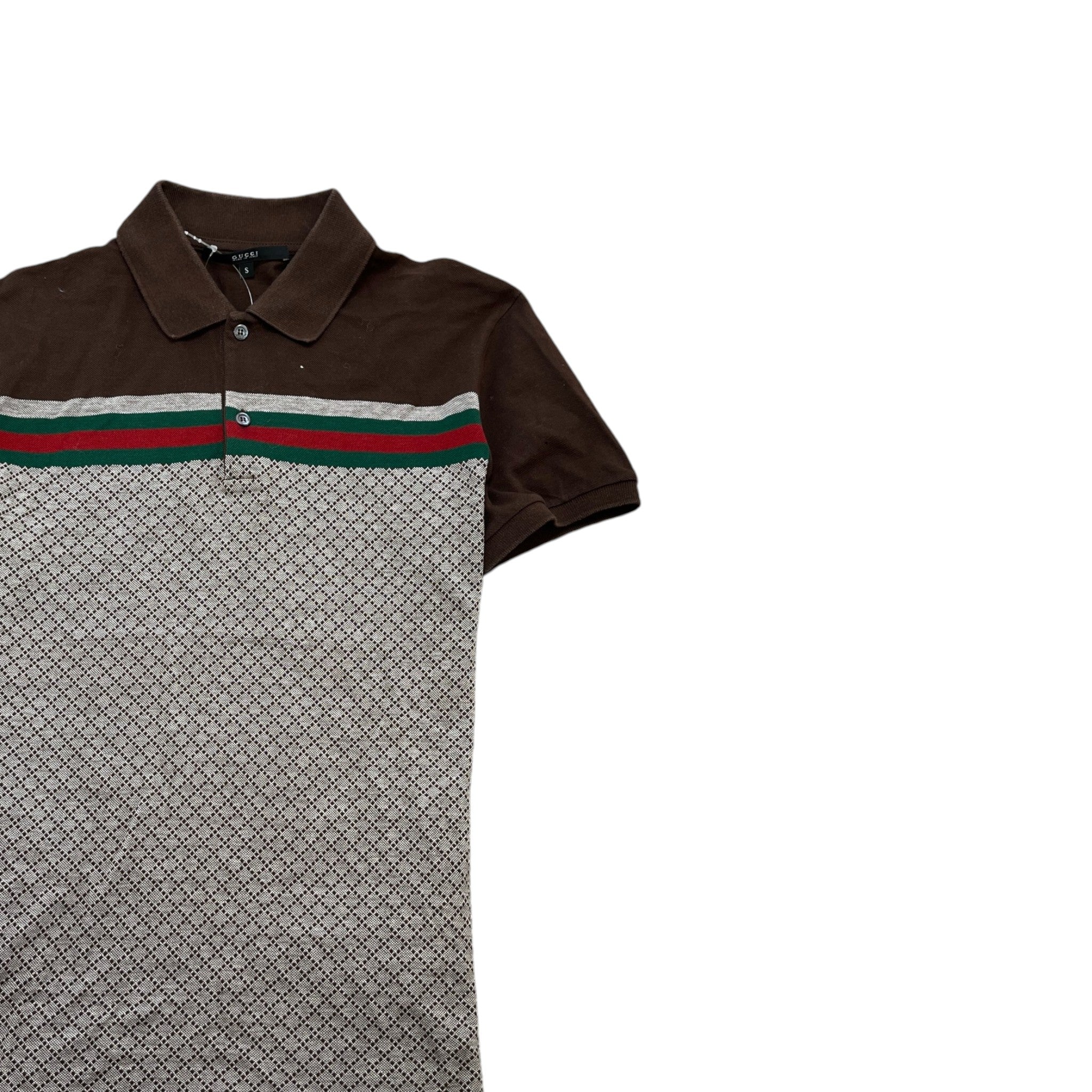 Men's Web Strip Polo Shirt Brown Size S