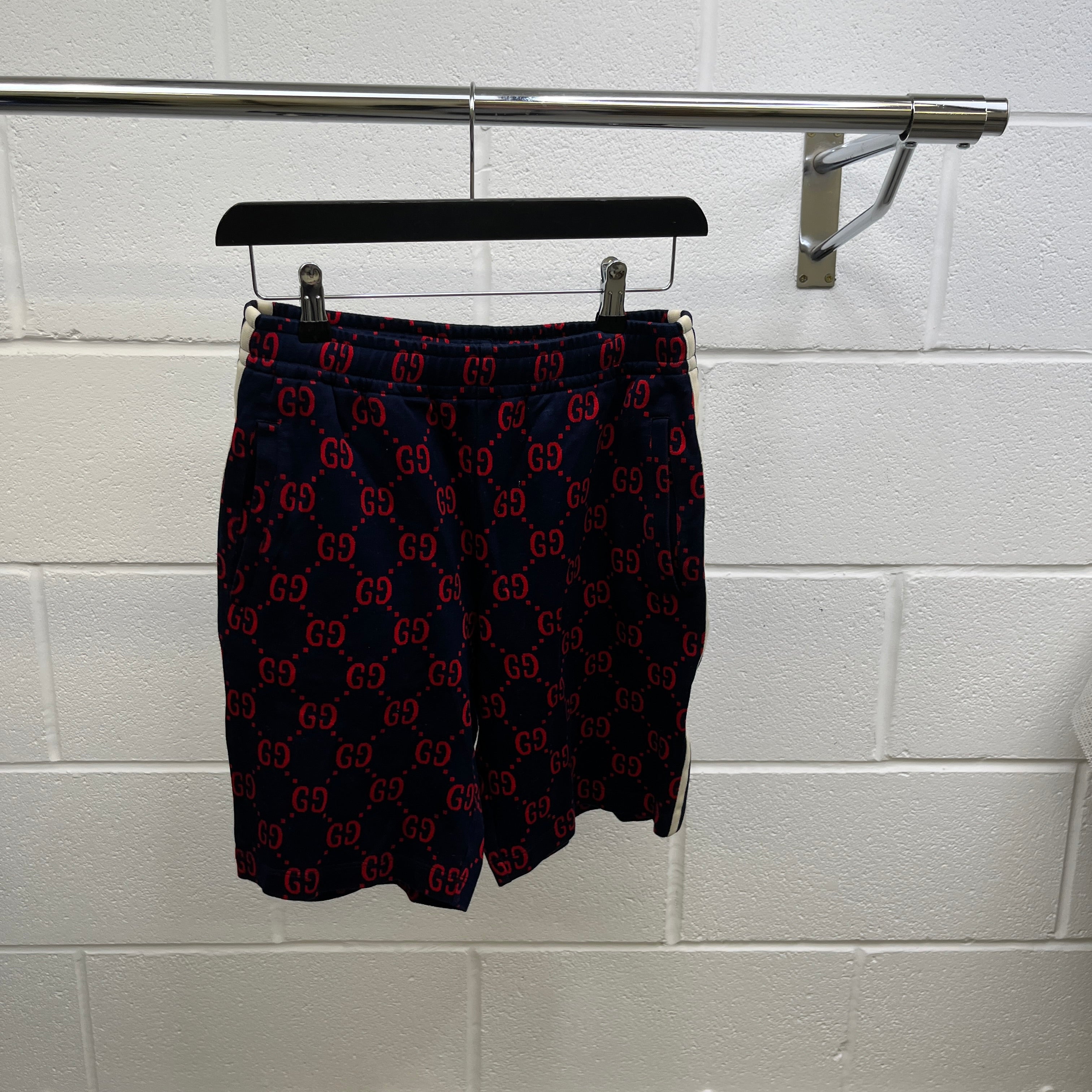 Men's Gg Monogram Jacquard Shorts Navy Size XS