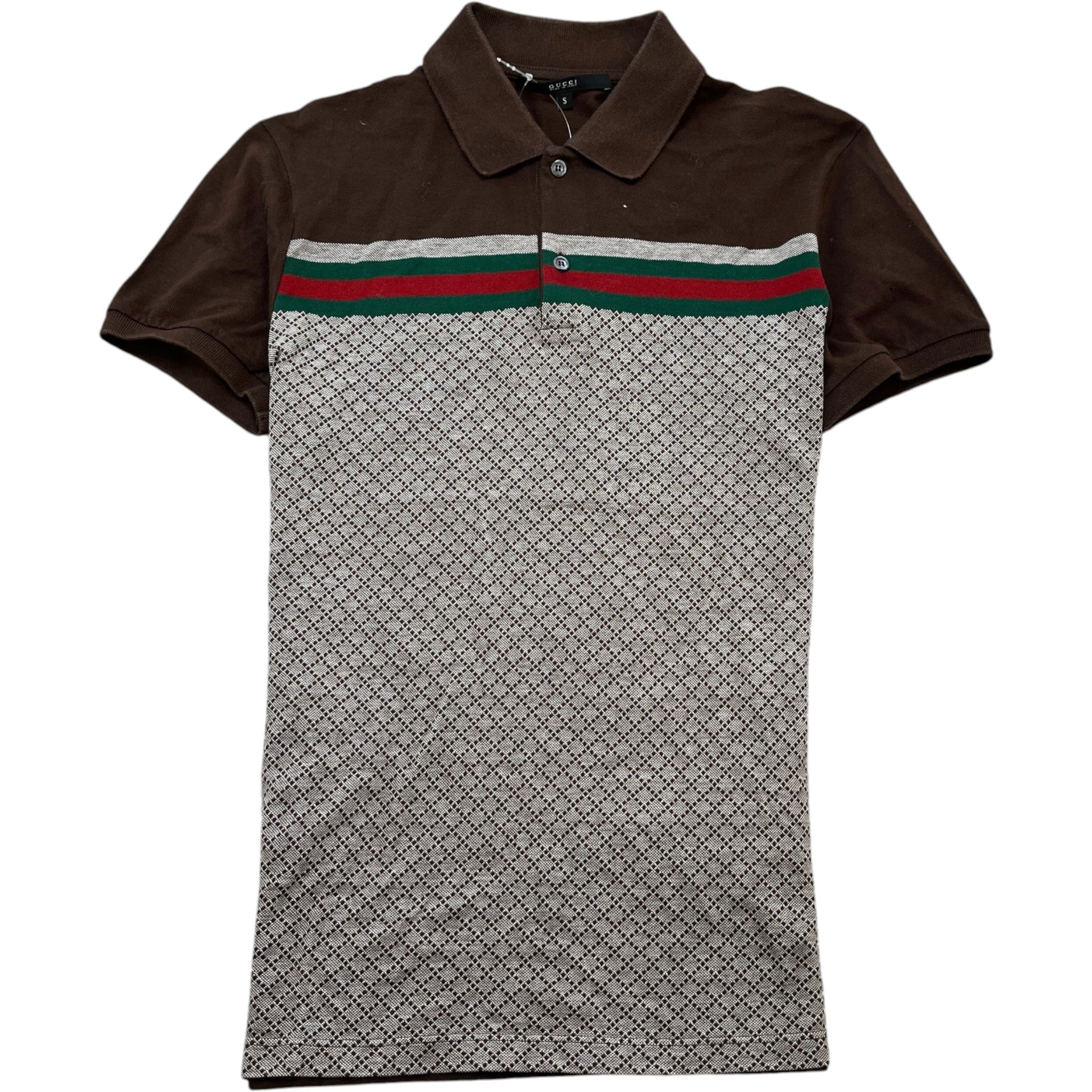 Men's Web Strip Polo Shirt Brown Size S