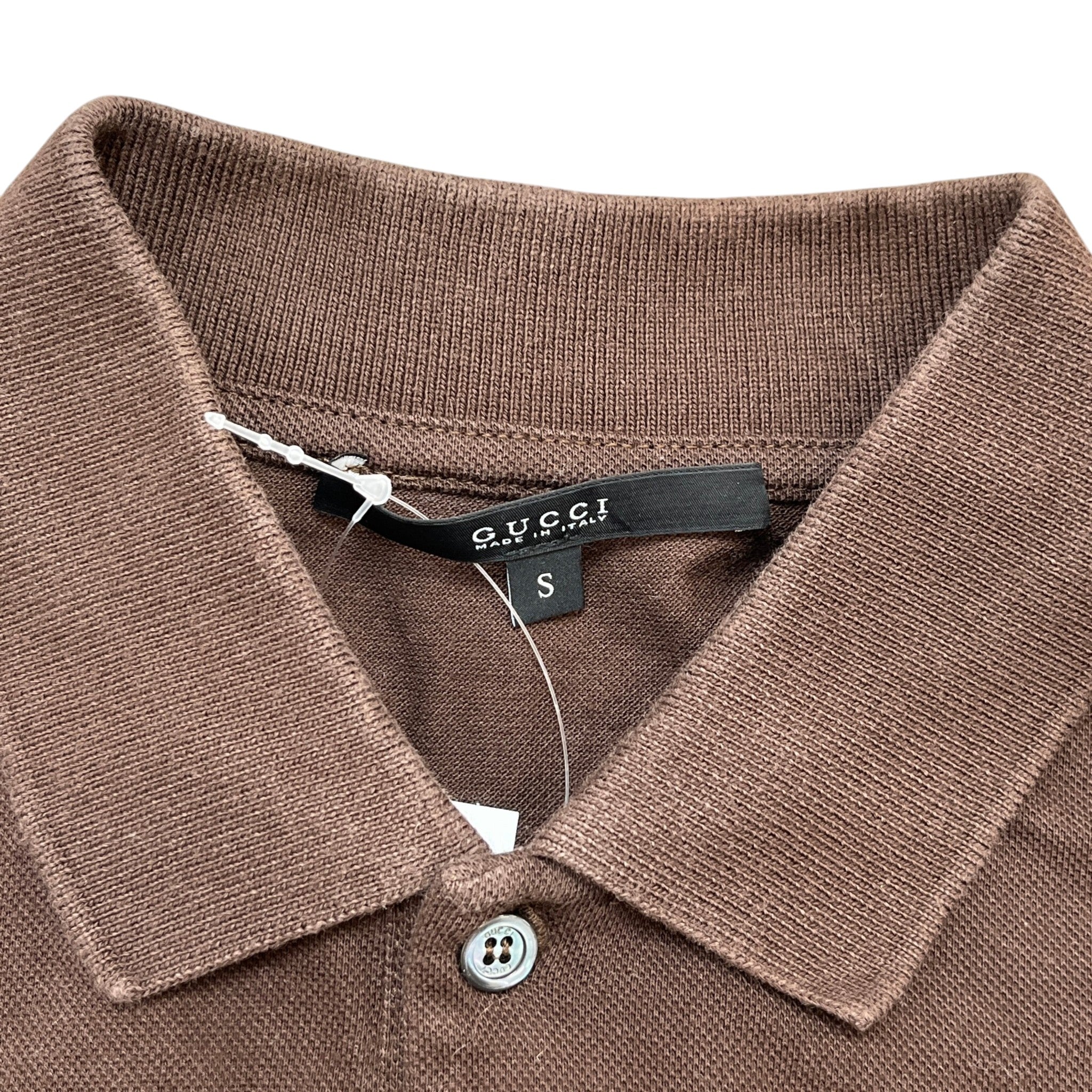Men's Web Strip Polo Shirt Brown Size S