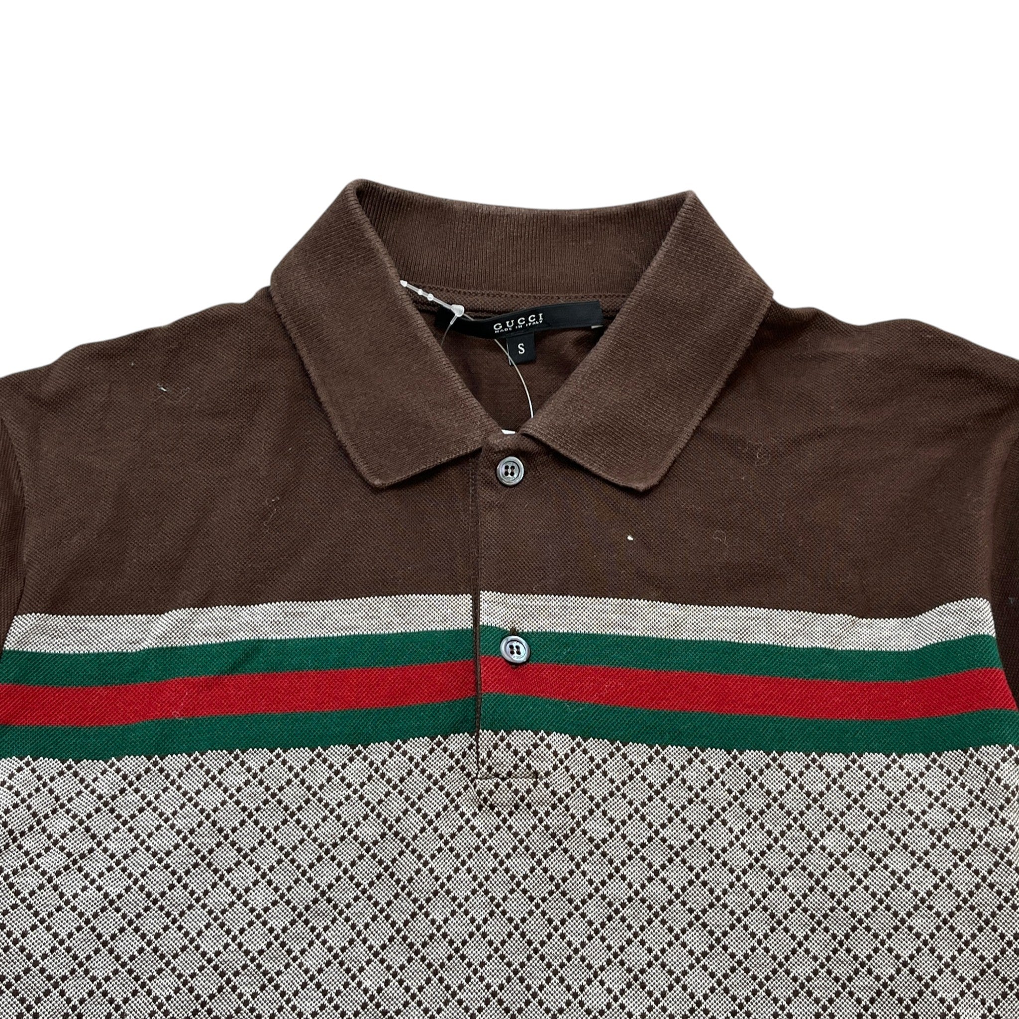 Men's Web Strip Polo Shirt Brown Size S