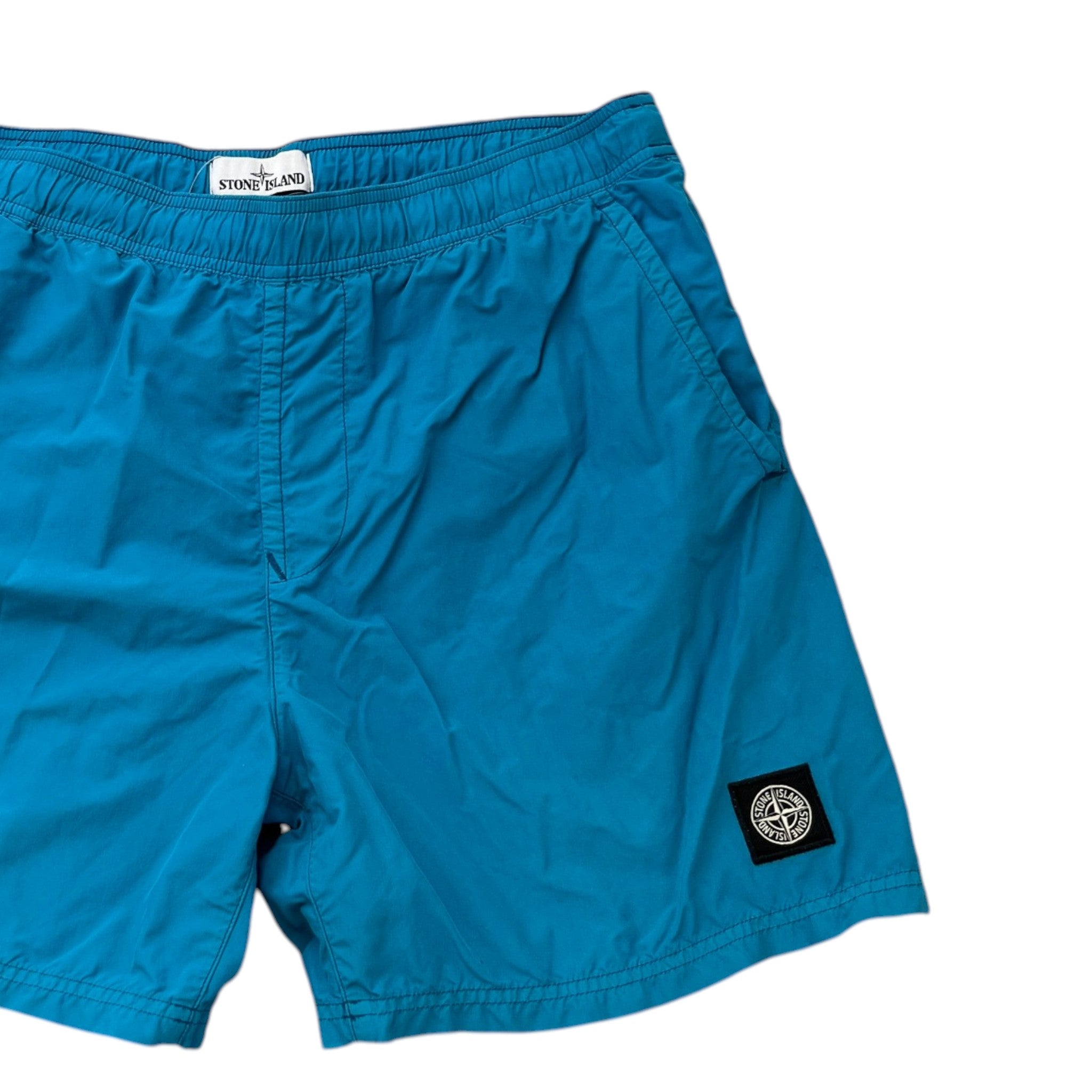 Men's Nylon Metal Compass Logo Swim Shorts Blue Size L