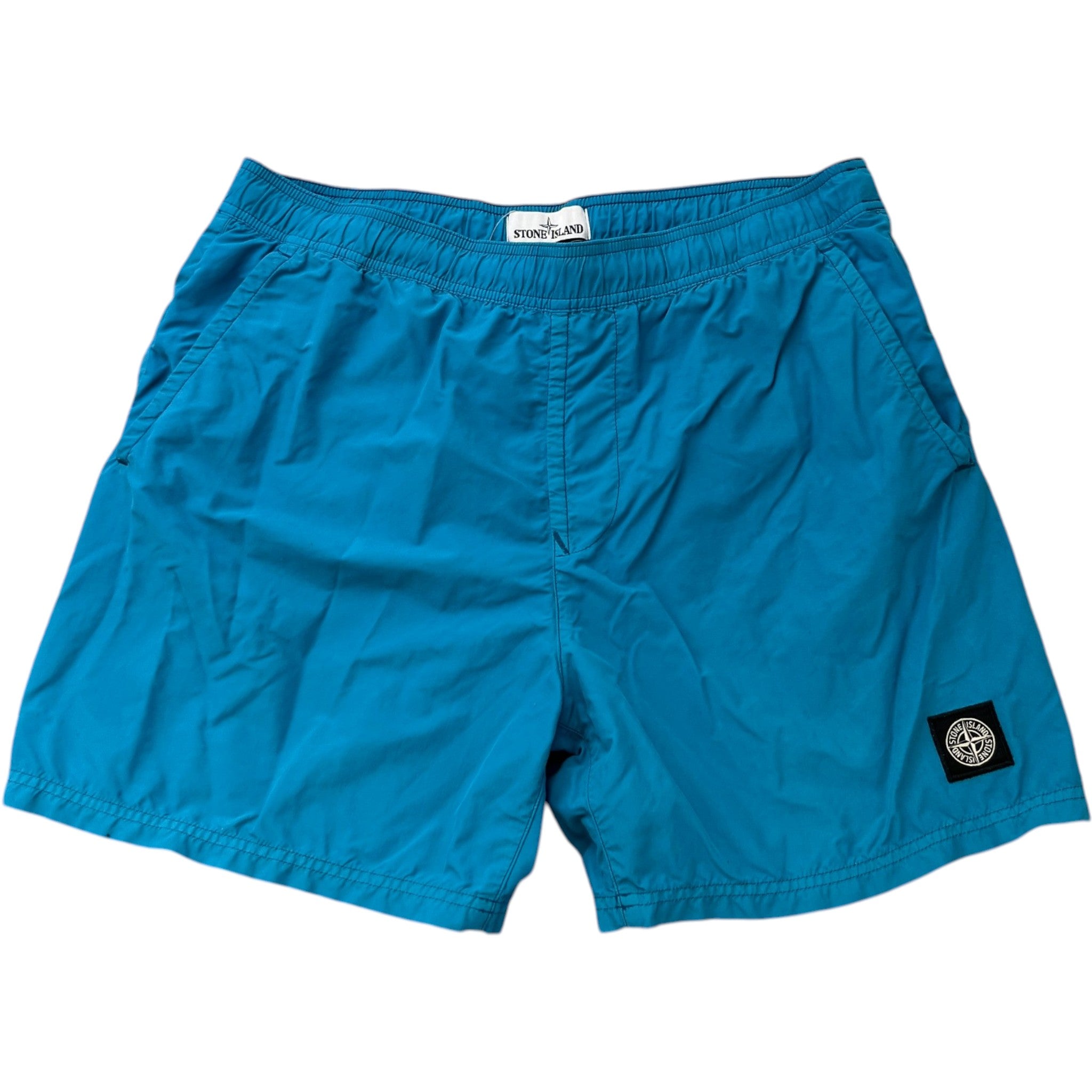 Men's Nylon Metal Compass Logo Swim Shorts Blue Size L