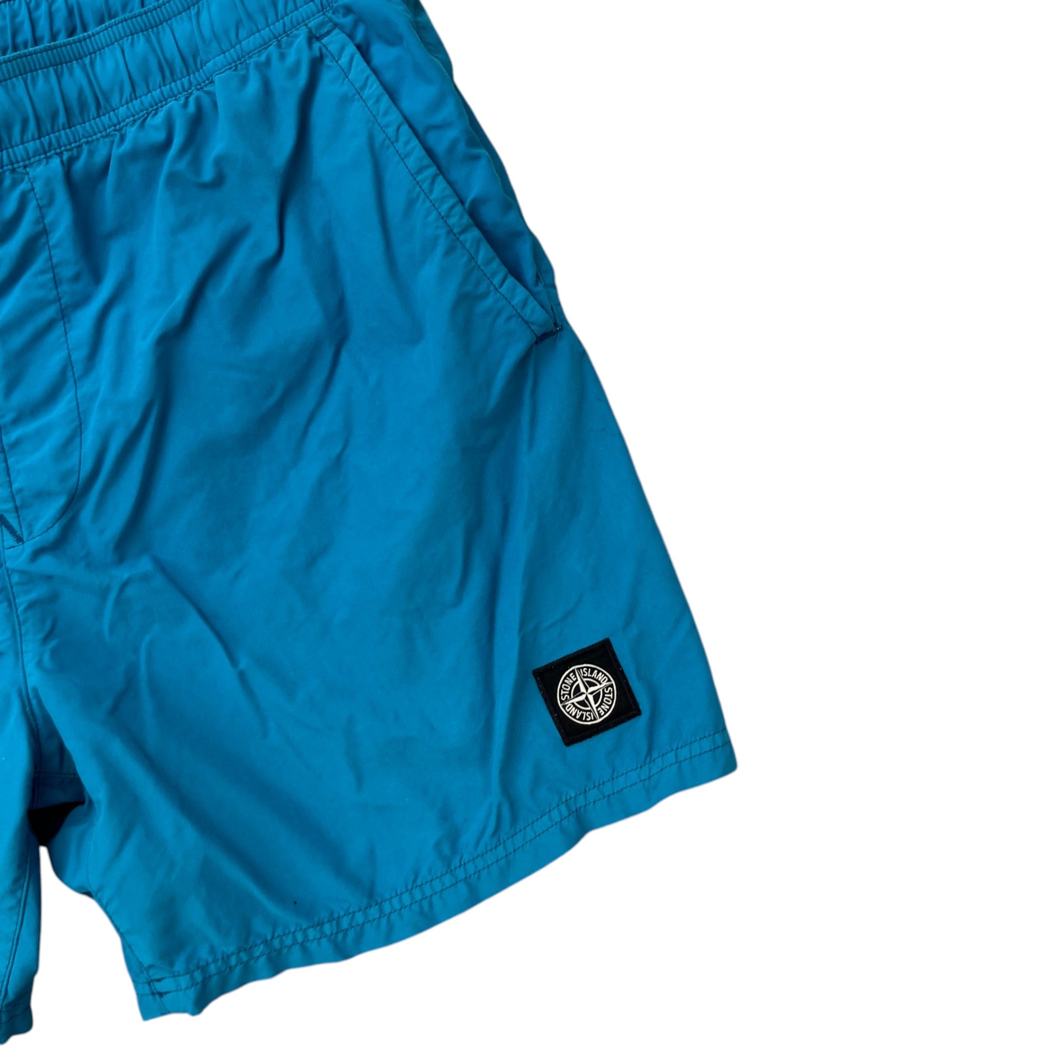 Men's Nylon Metal Compass Logo Swim Shorts Blue Size L