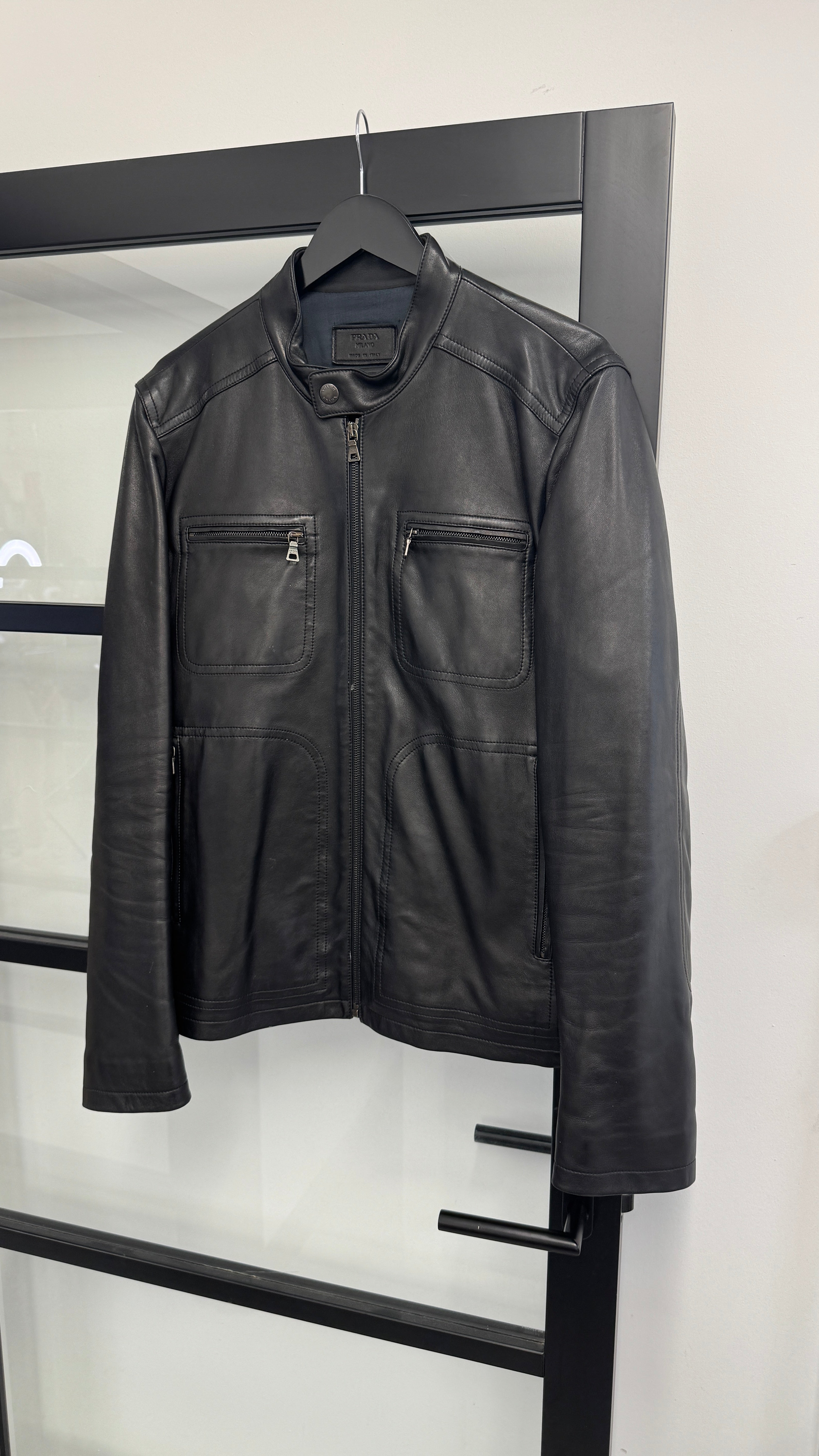 Men's Biker Jacket Black Size IT 52 / XL