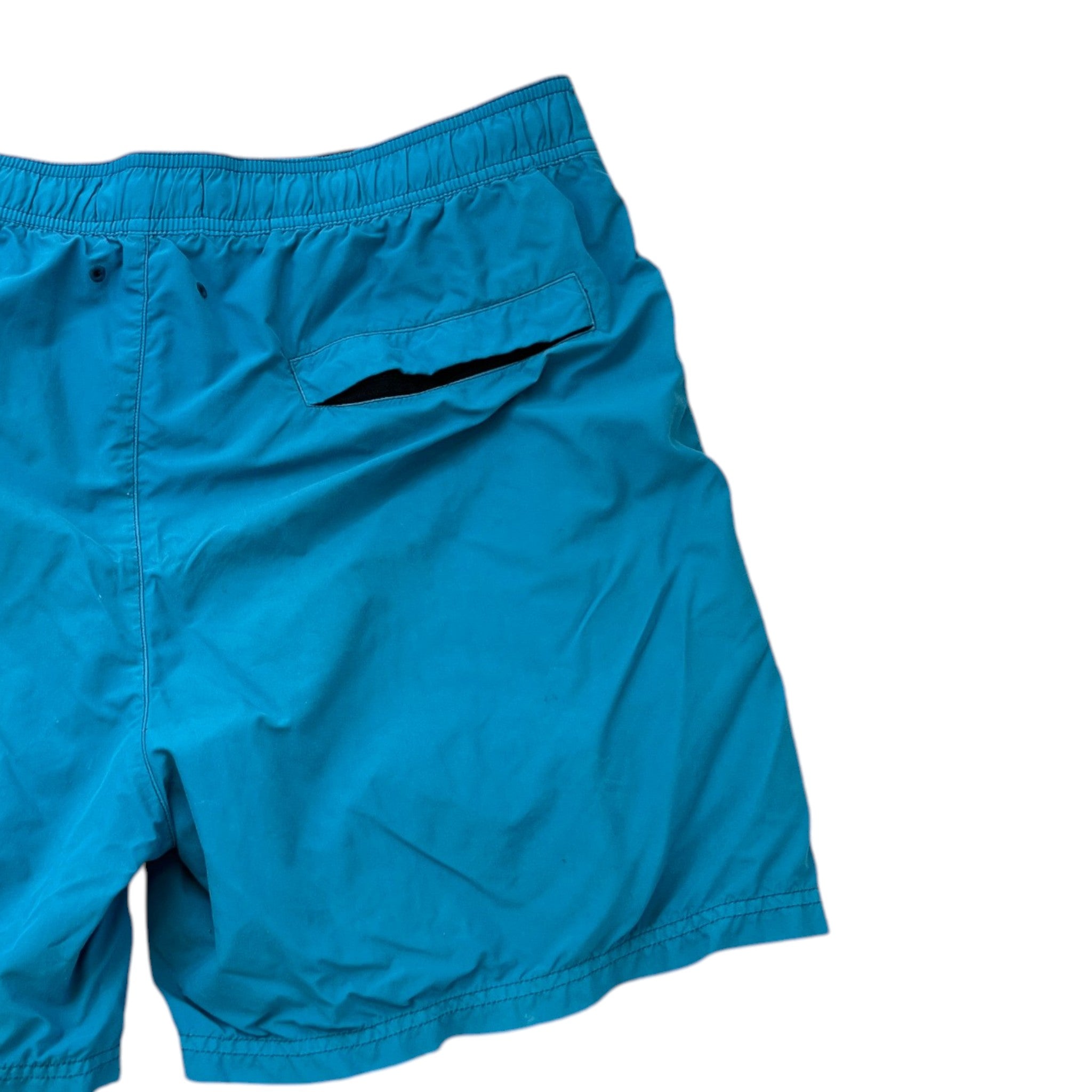 Men's Nylon Metal Compass Logo Swim Shorts Blue Size L