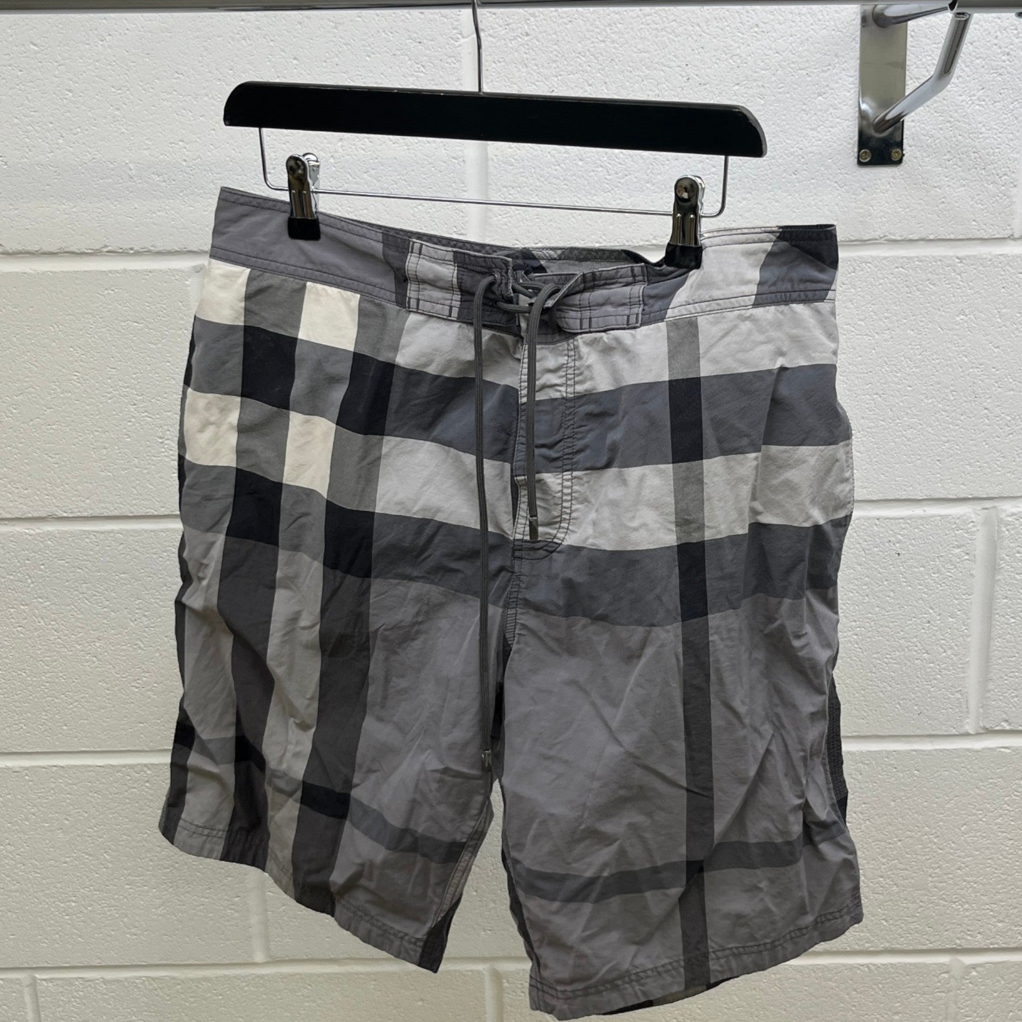 Men's Check Print Swim Shorts Charcoal Size L