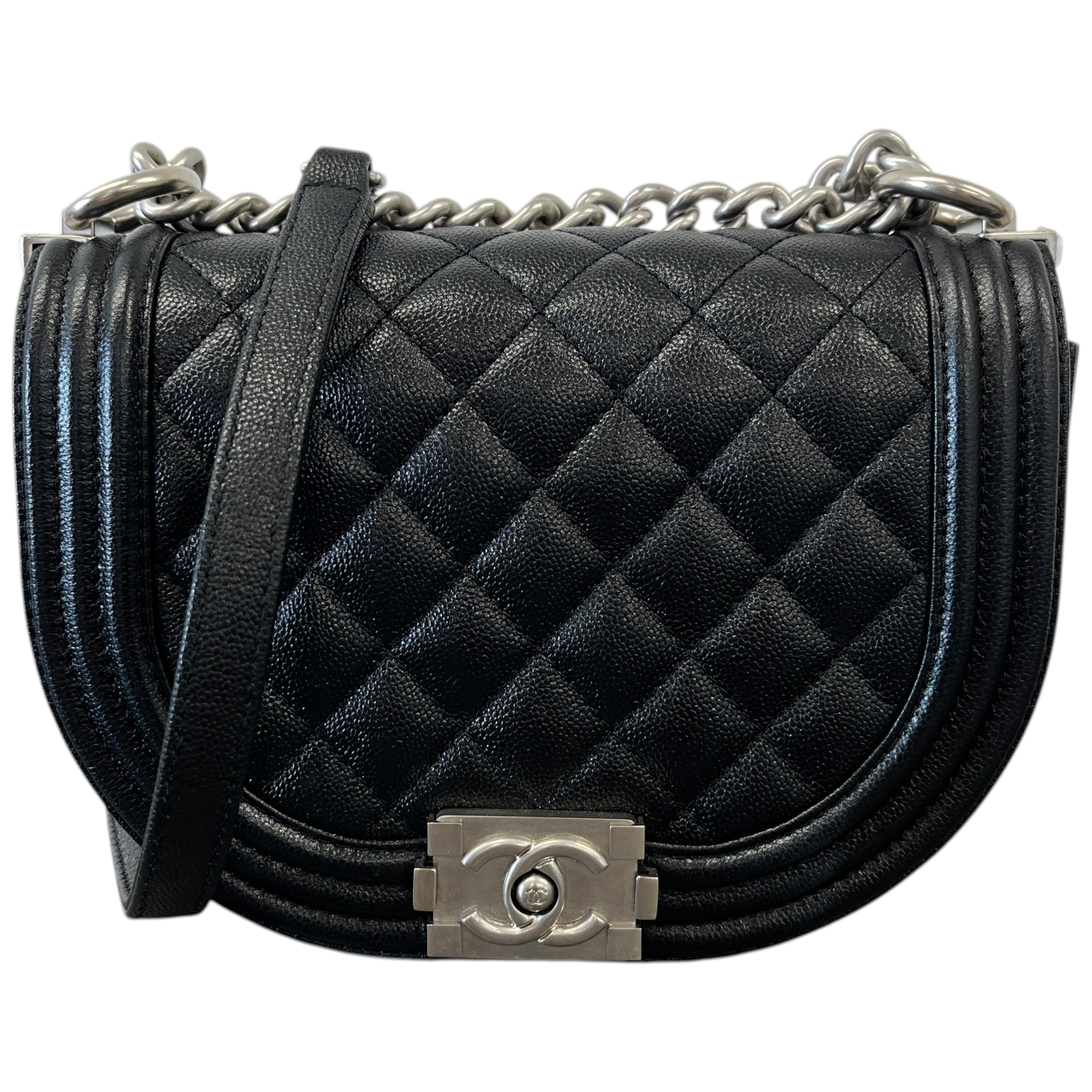 Women's Caviar Quilted Small Boy Messenger Bag Black