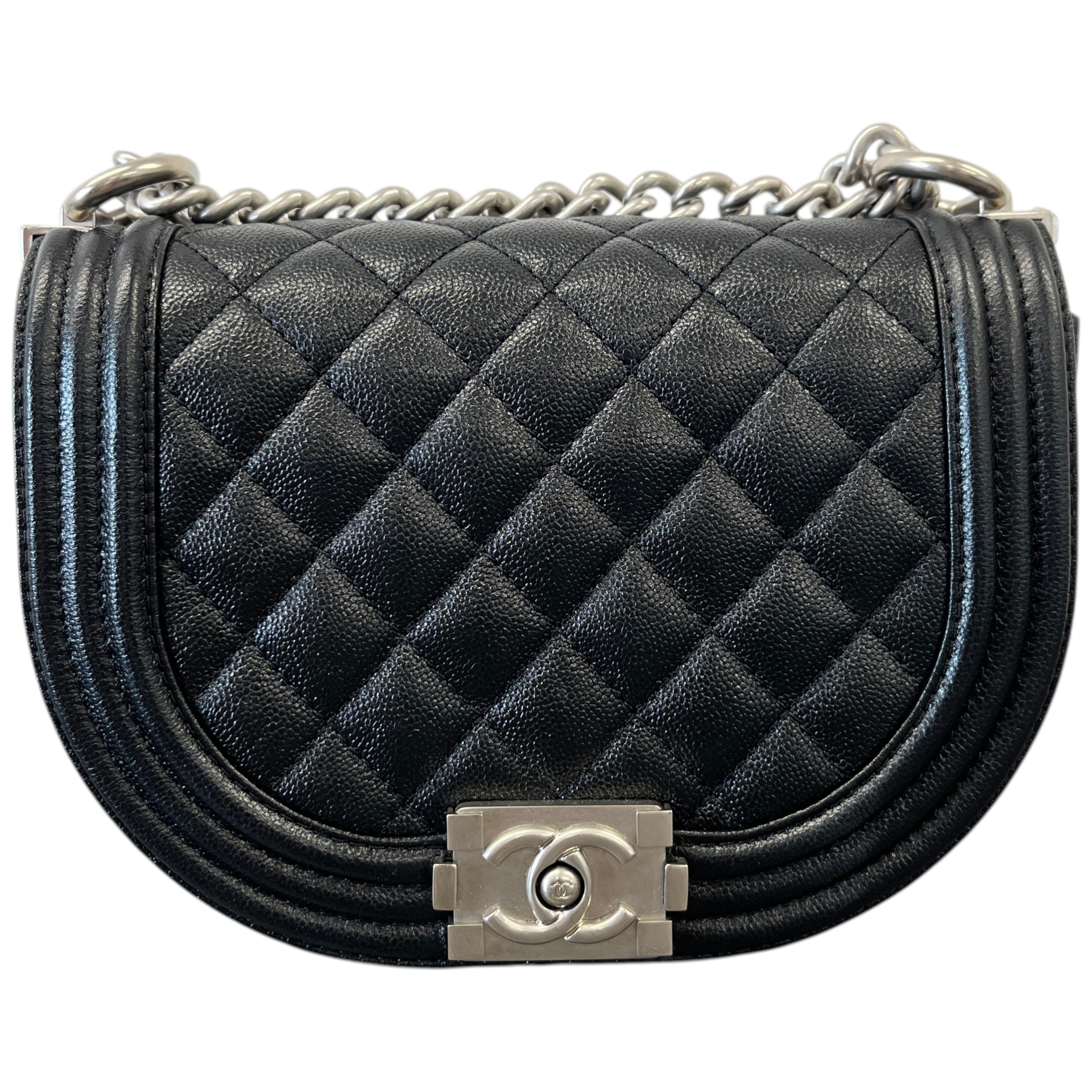 Women's Caviar Quilted Small Boy Messenger Bag Black