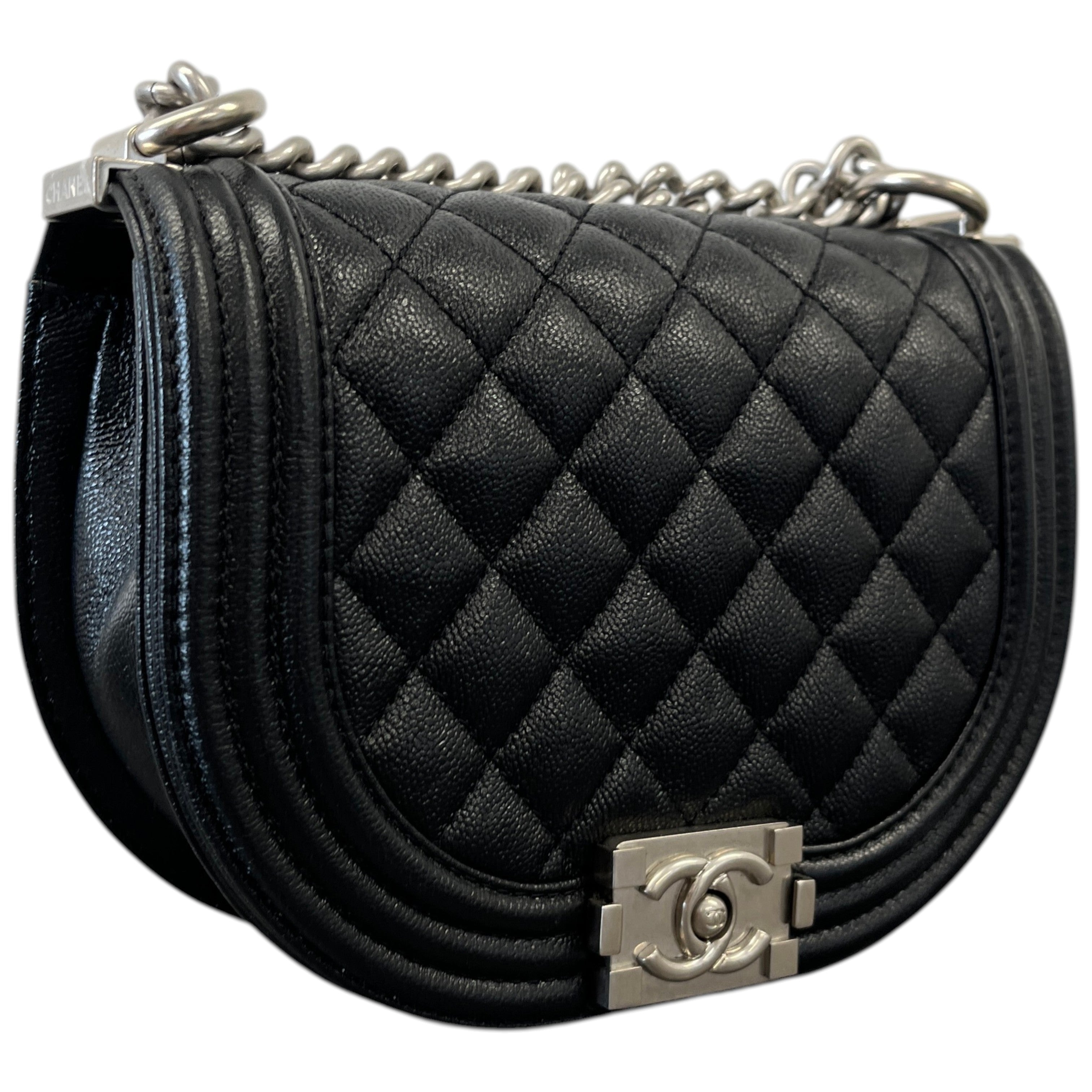 Women's Caviar Quilted Small Boy Messenger Bag Black