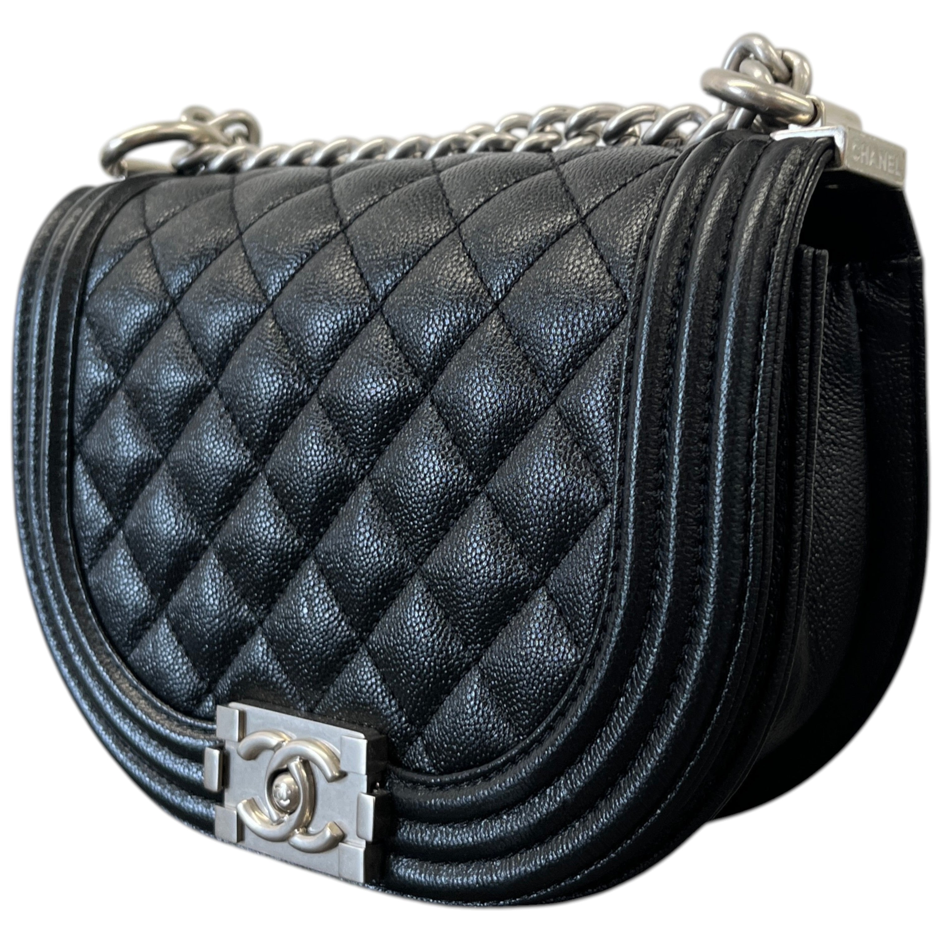 Women's Caviar Quilted Small Boy Messenger Bag Black