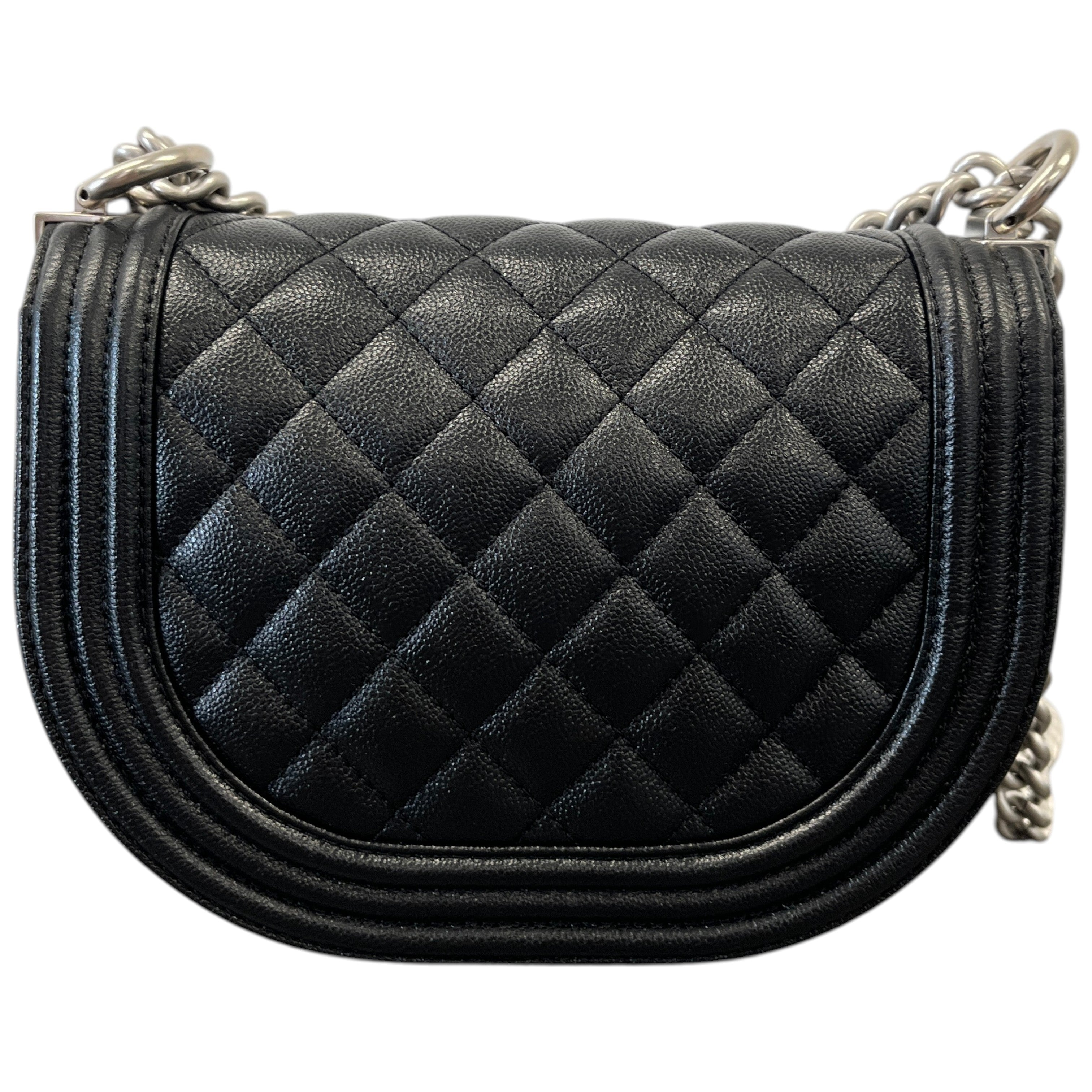 Women's Caviar Quilted Small Boy Messenger Bag Black