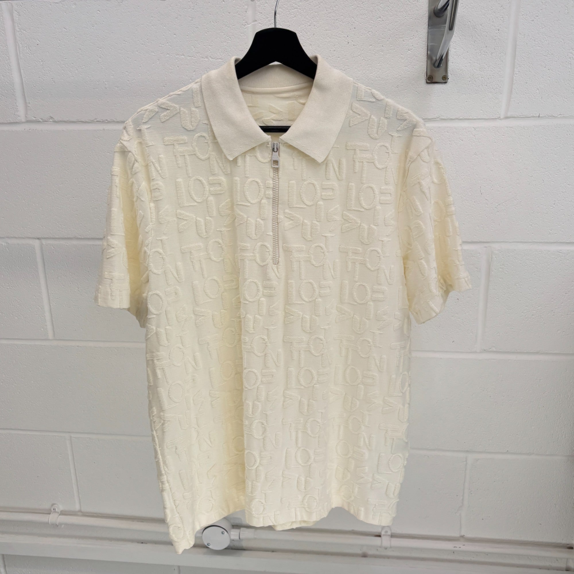 Men's Logo Print Towelling Polo Shirt White Size M