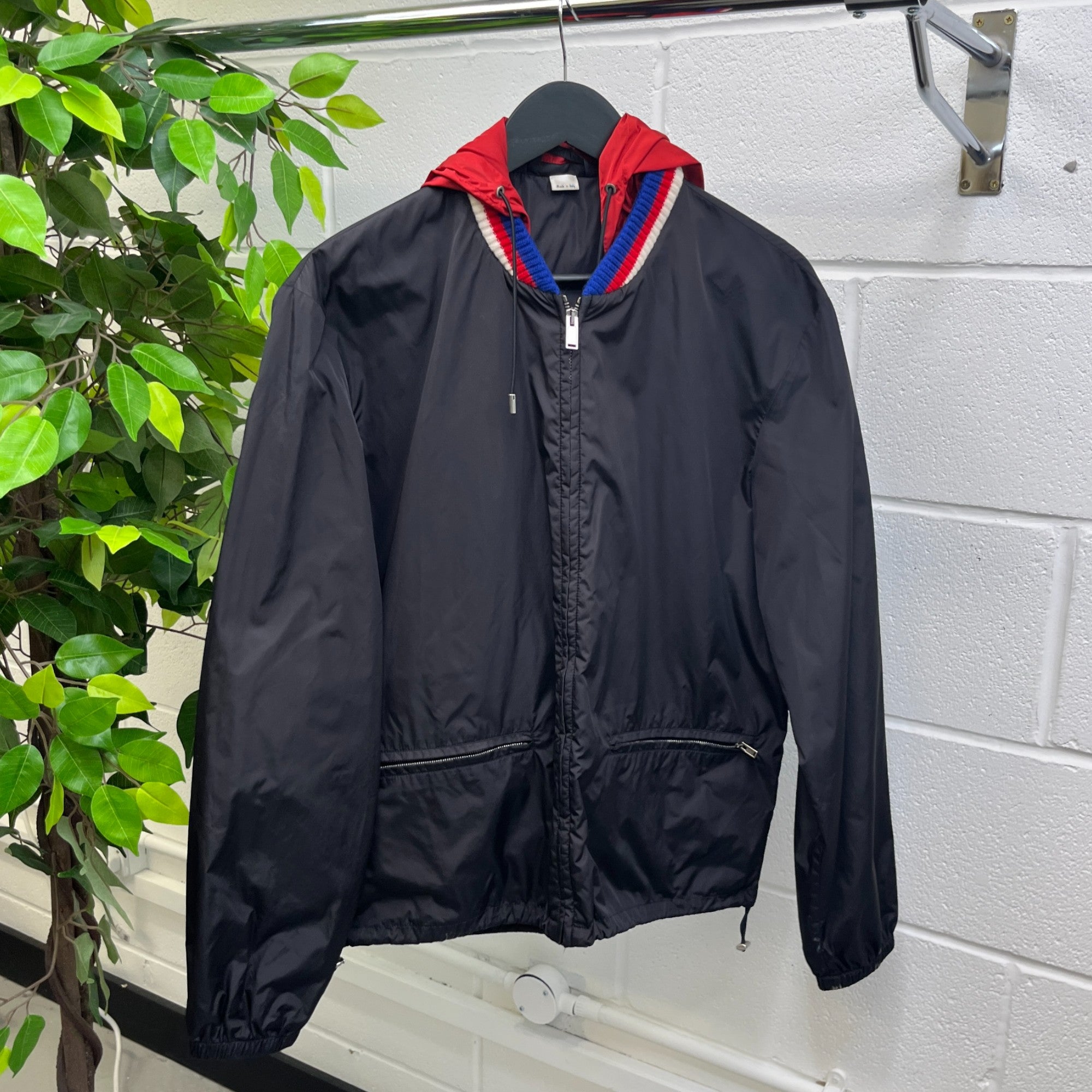 Men's Gg Zip Up Logo Print Windbreaker Black Size IT 48 / M