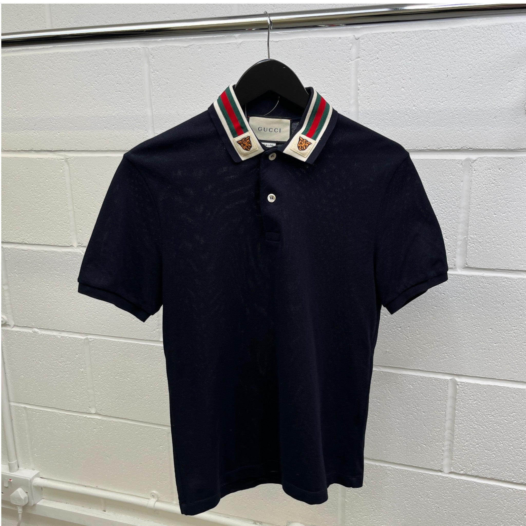 Men's Web Tiger Collar Polo Shirt Navy Size S