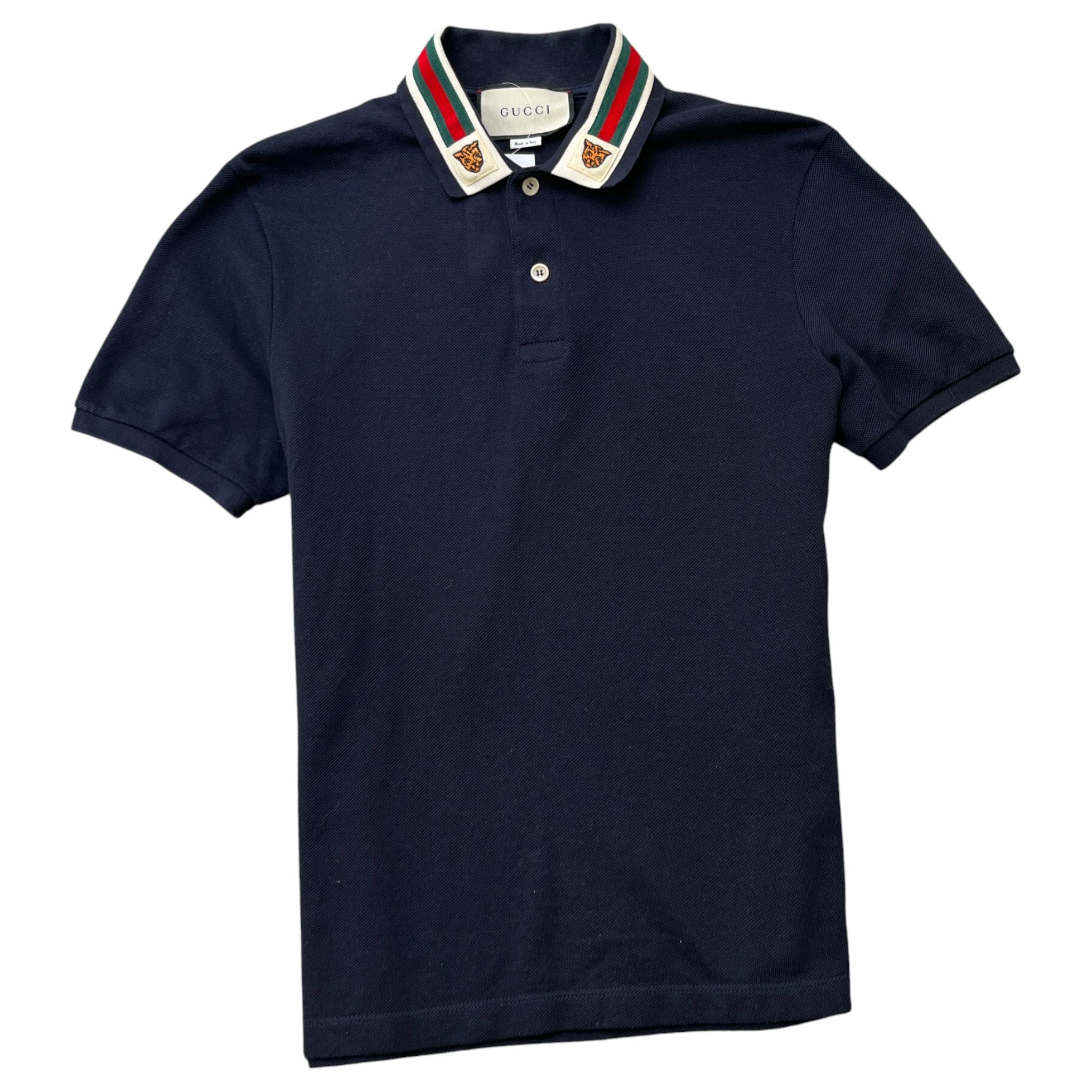 Men's Web Tiger Collar Polo Shirt Navy Size S