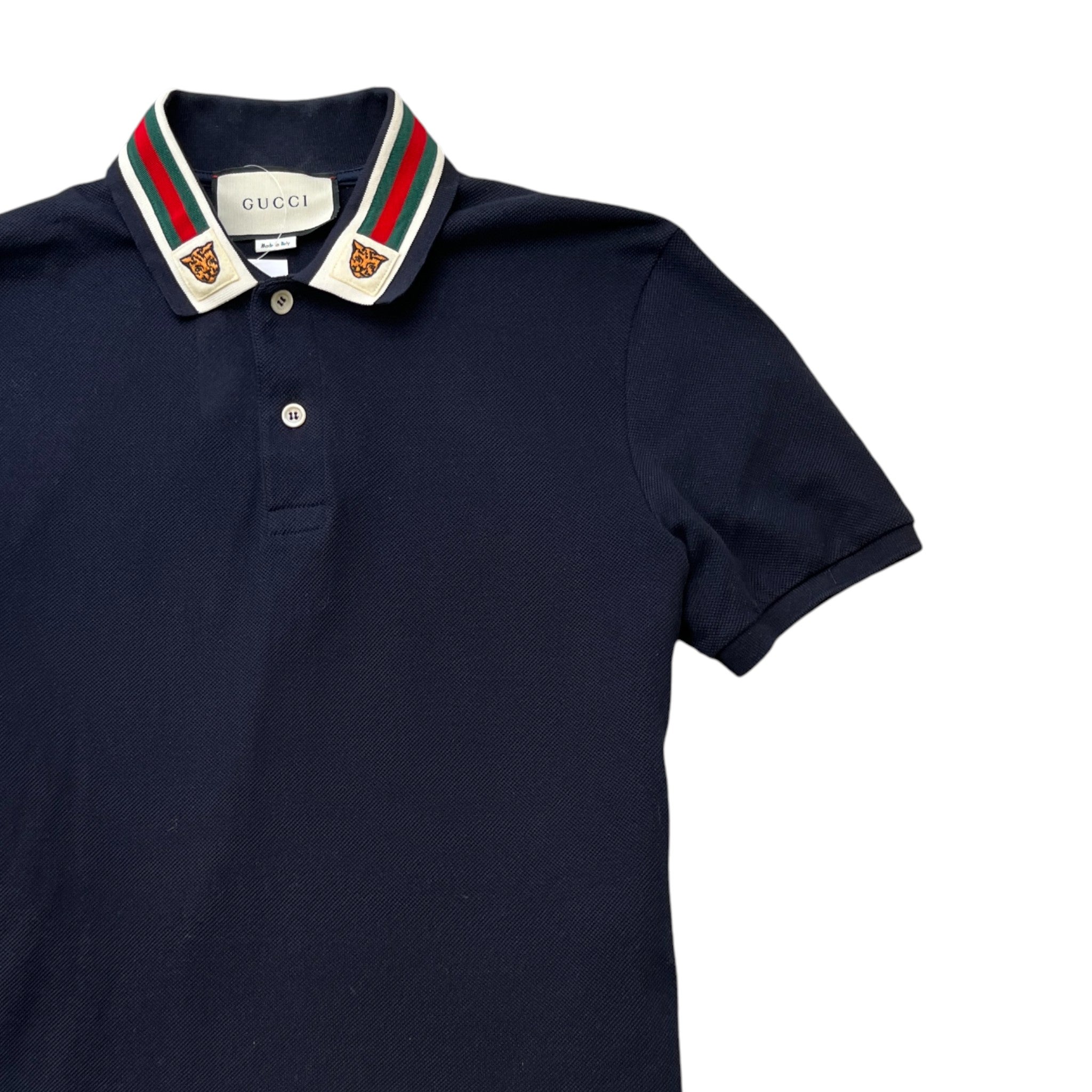 Men's Web Tiger Collar Polo Shirt Navy Size S