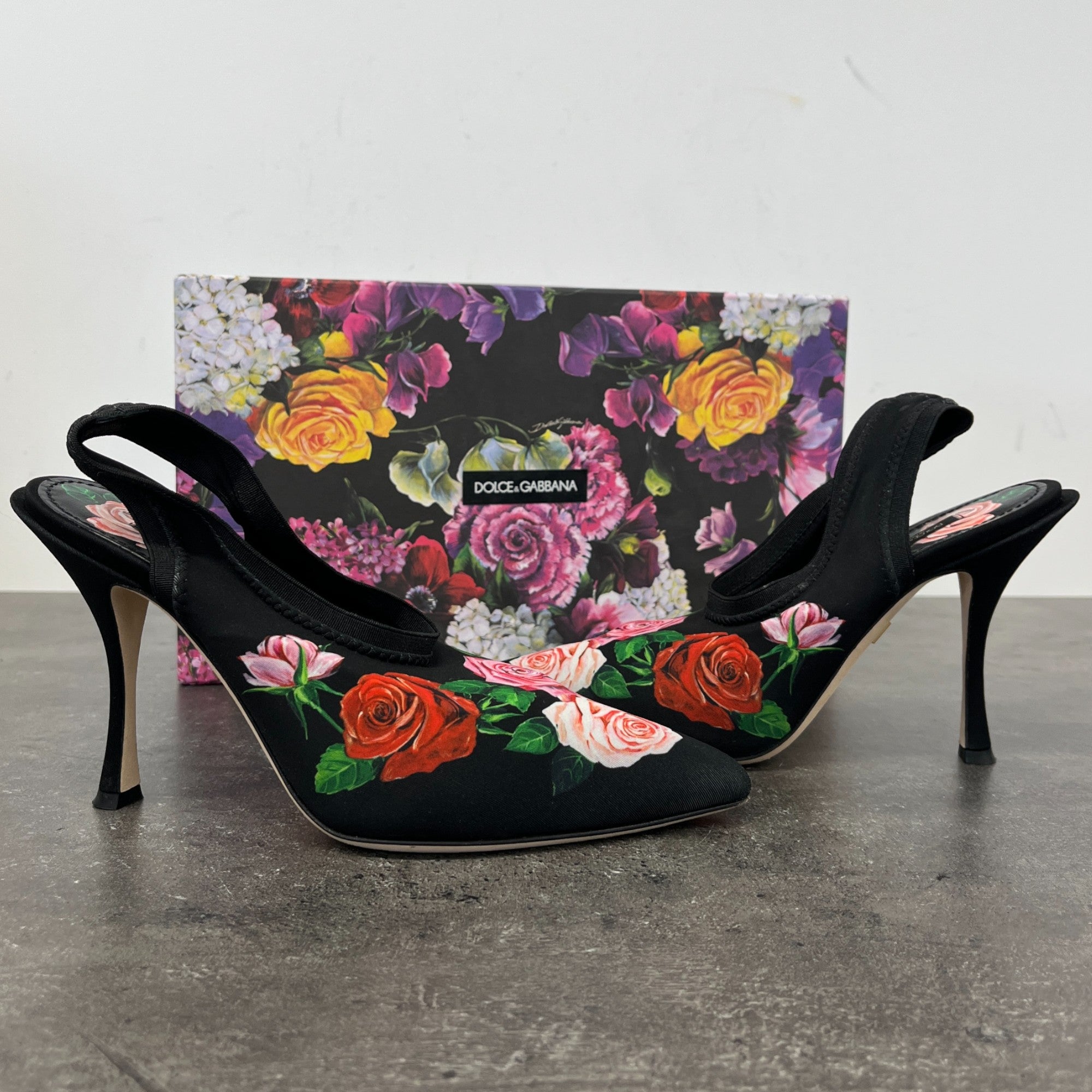 Women's Floral Slingback Heels Black Size EU 36 / UK 3